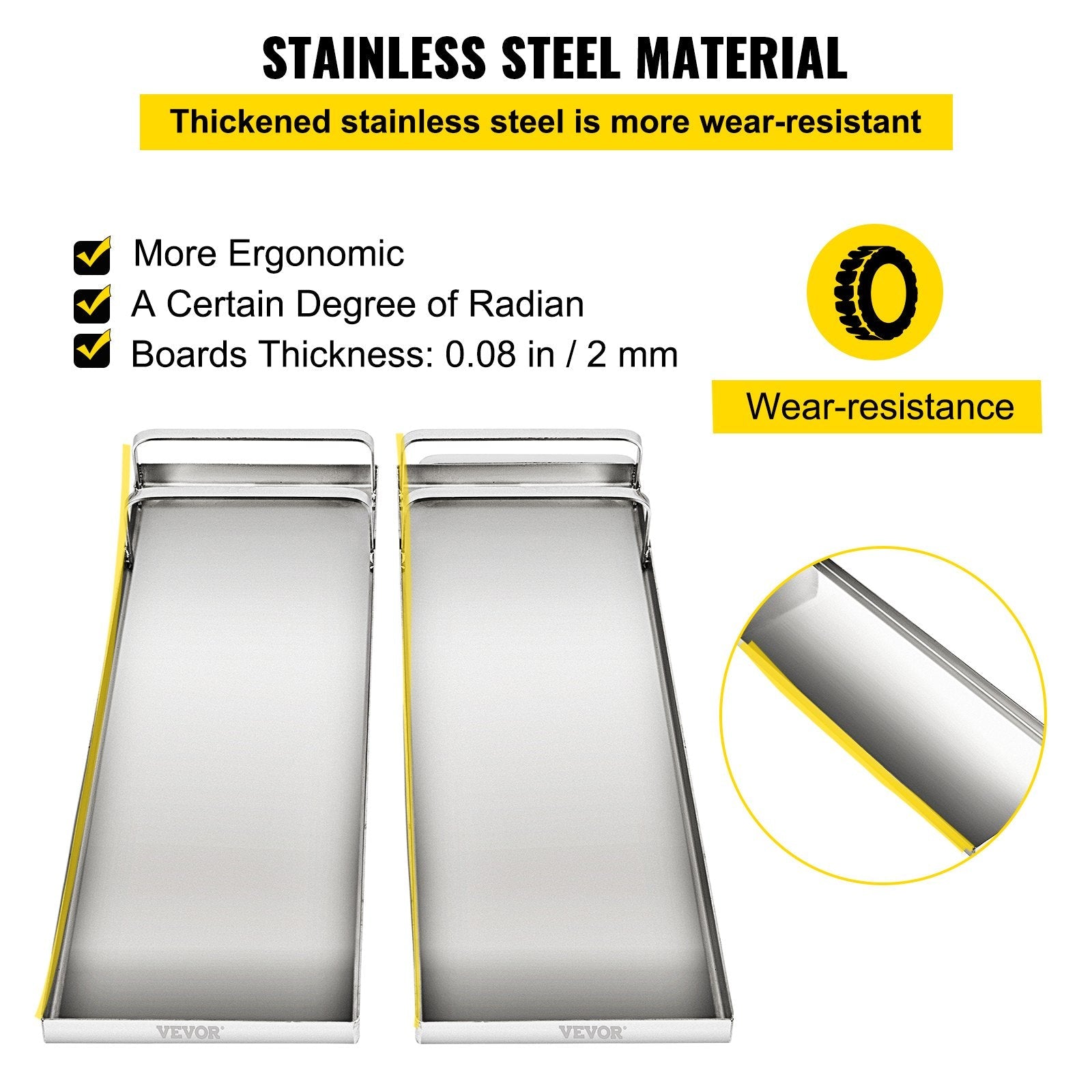 VEVOR Concrete Knee Boards 28'' x 8'' Slider Knee Boards, Kneeler Board Stainless Steel Knee boards, Concrete Board Slider Tools, Pair Moving Sliders with Rouned Conner, for Cement & Concrete Finish