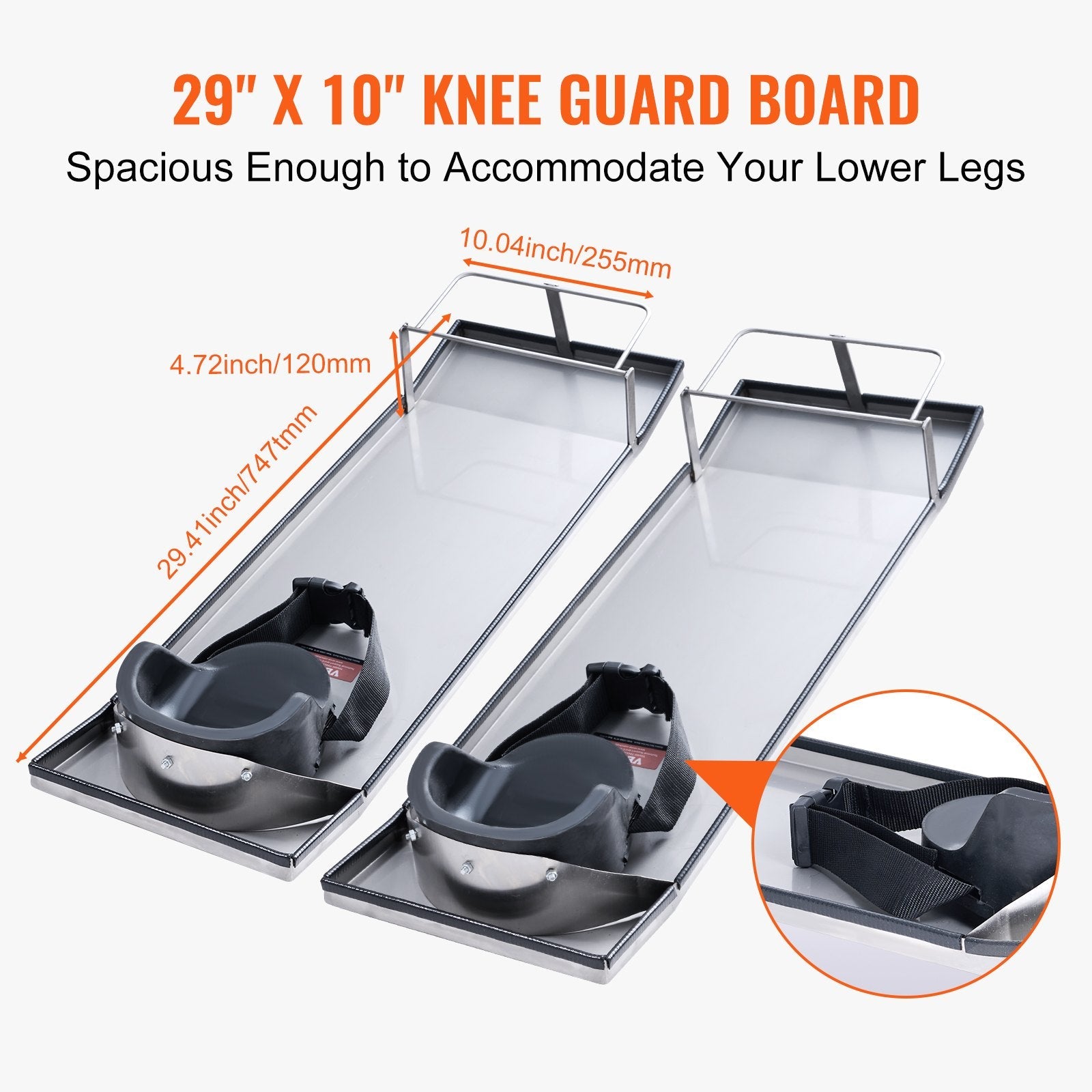 VEVOR Concrete Knee Boards Stainless Steel, 30'' x 10'' Concrete Sliders, Knee Boards For Concrete, Concrete Knee Pads Moving Sliders, with Knee Pads & Board Straps for Cement and Concrete Finishing