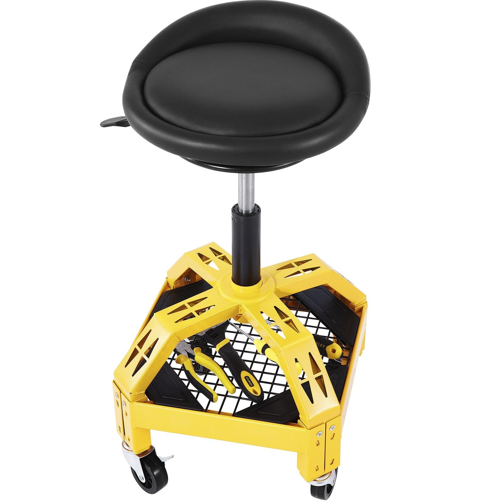 VEVOR Rolling Garage Stool, 300LBS Capacity, Adjustable Height from 24 in to 28.7 in, Mechanic Seat with 360-degree Swivel Wheels and Tool Tray, for Workshop, Auto Repair Shop, Yellow