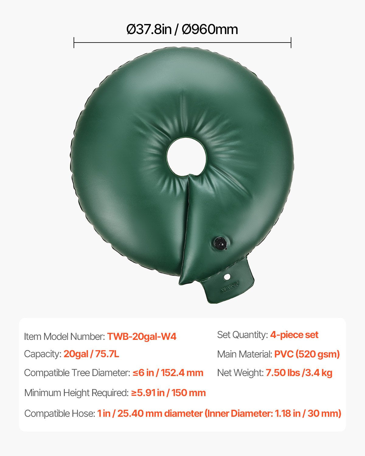 VEVOR Tree Watering Ring 4 Packs 20 Gallons Slow Release Tree Water Bag Durable