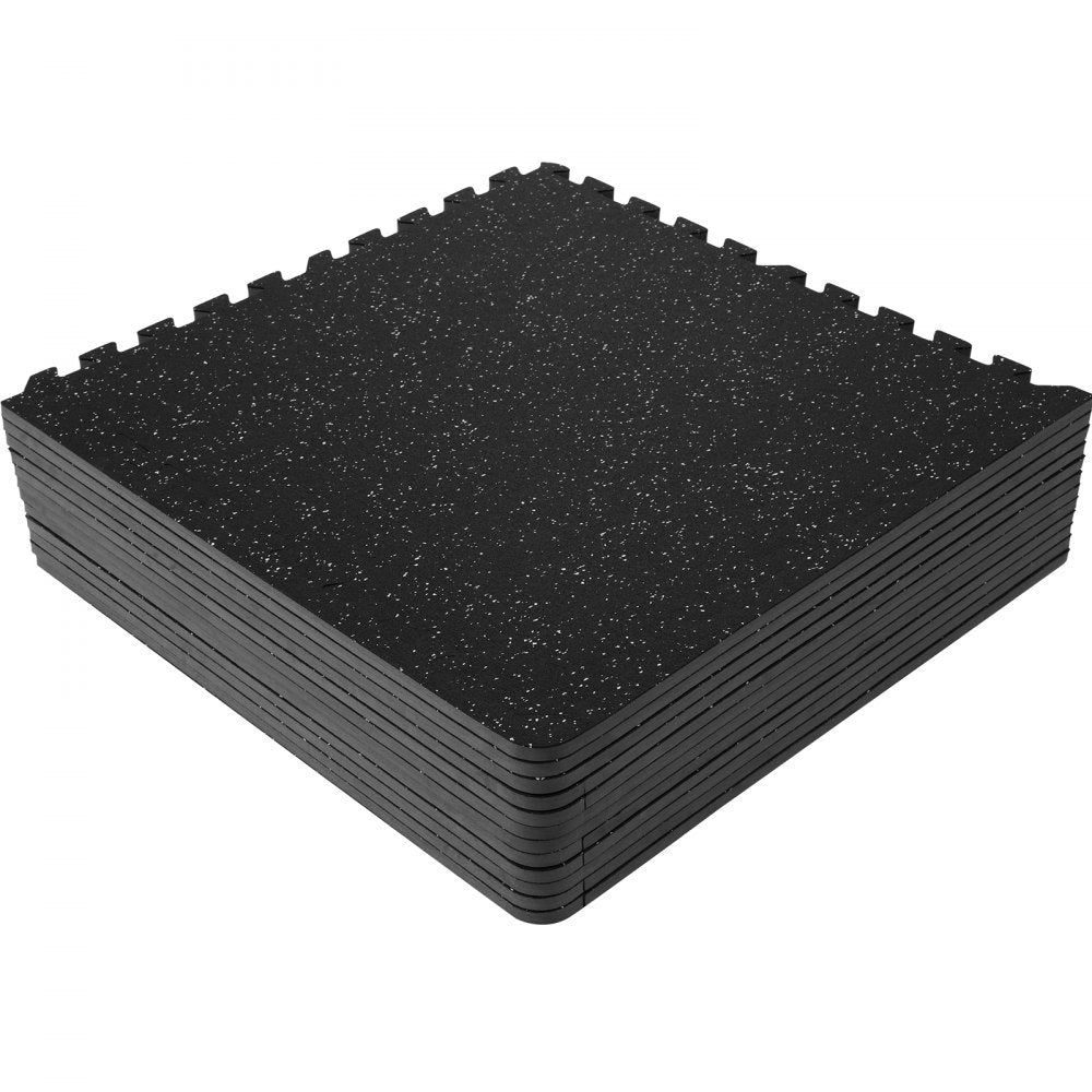 VEVOR 12 PCS 1/2 inch Thick Gym Floor Mats, 24" x 24" EVA Foam & Rubber Top Interlocking Workout Floor Mats with 48 sq.ft Coverage, Waterproof Exercise Puzzle Flooring for Gym, Home, Garage, Basement