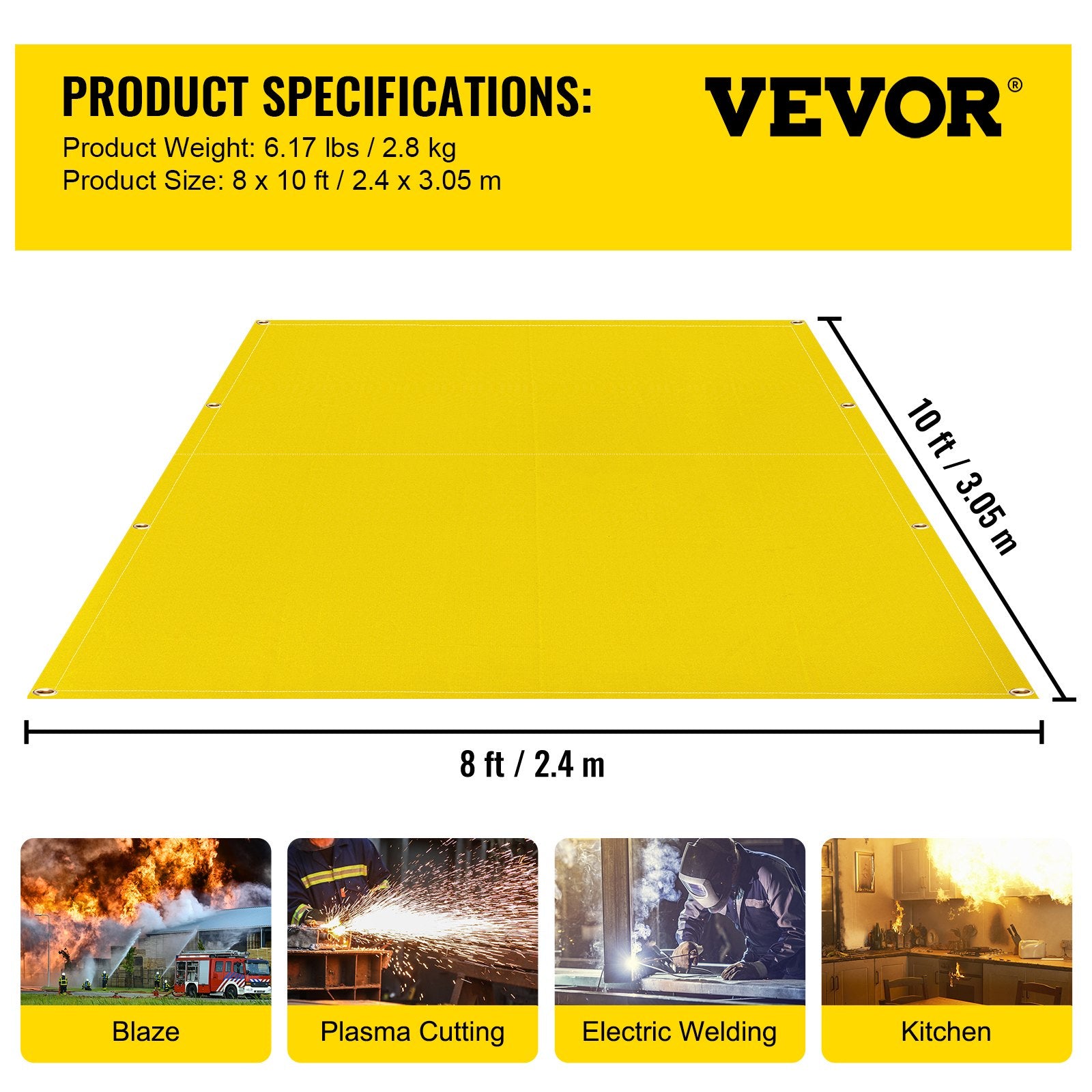 VEVOR 8 x 10 Ft Welding Blanket Gold Fiberglass Blanket Portable Fiberglass Fire Retardant Blanket Welding Mat Welding Fireproof Thermal Resistant Insulation With Carry Bag