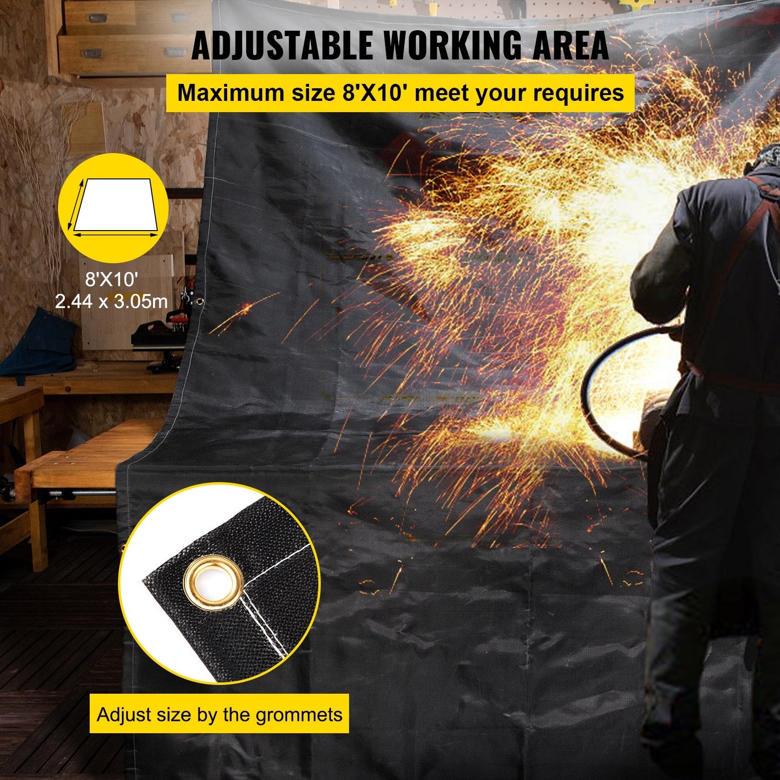 VEVOR Fire Blankets, 2 Pack Welding Blankets, 8' x 10'?Fire Suppression Blanket, 1022°F Flame Retardant Blanket, Black?Fire Emergency Blankets, Fiberglass Fire Retardant Blanket?with?12?Brass Grommets