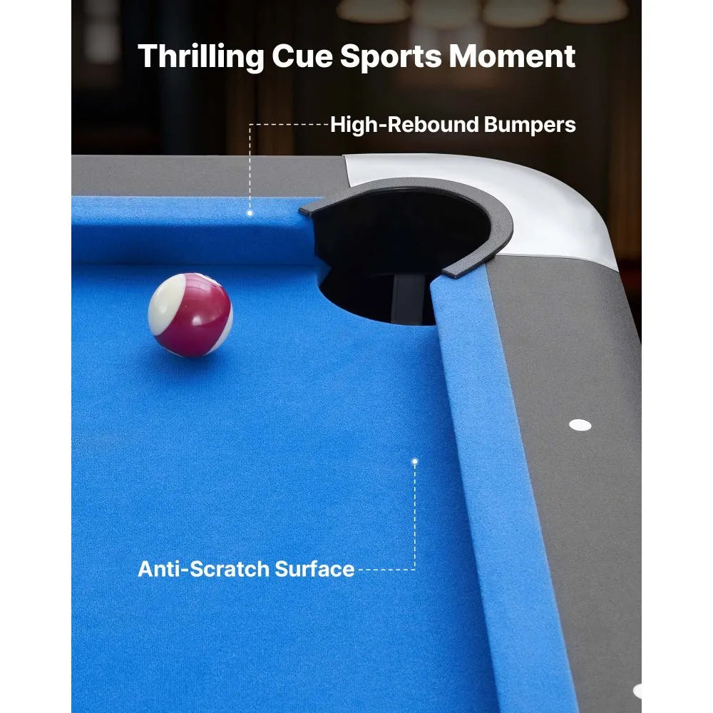 VEVOR Pool Table, 7 ft Portable Billiards Tables, Adjustable Feet Stable Game Table, Entertainment Set Includes Ball, Cue, Rack, Chalk and Brush, Black with Bule Cloth, for Family Use, Recreation Room