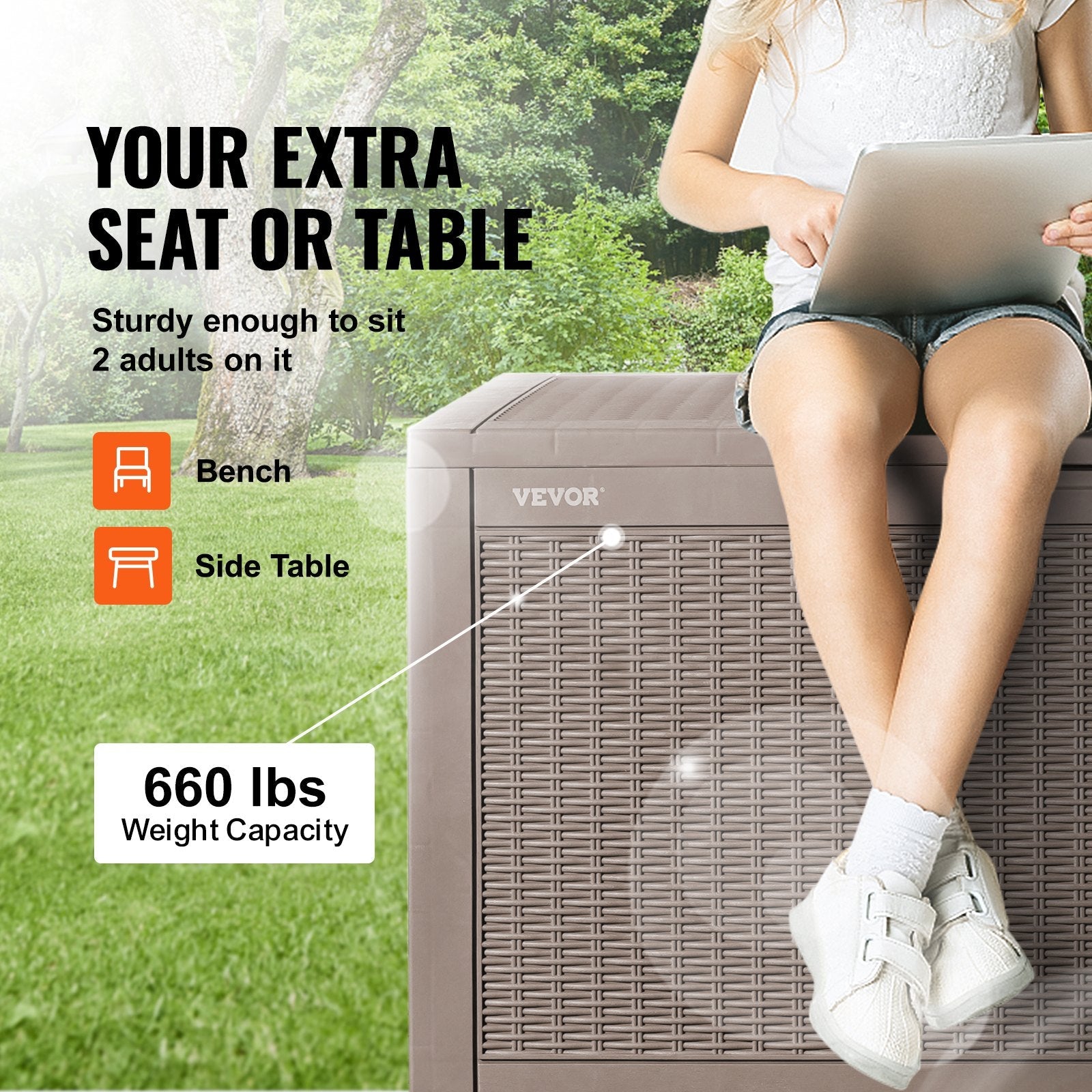 VEVOR Deck Box, 100 Gallon Outdoor Storage Box, 48.0" x 21.5" x 24.5", Waterproof PP Deckbox