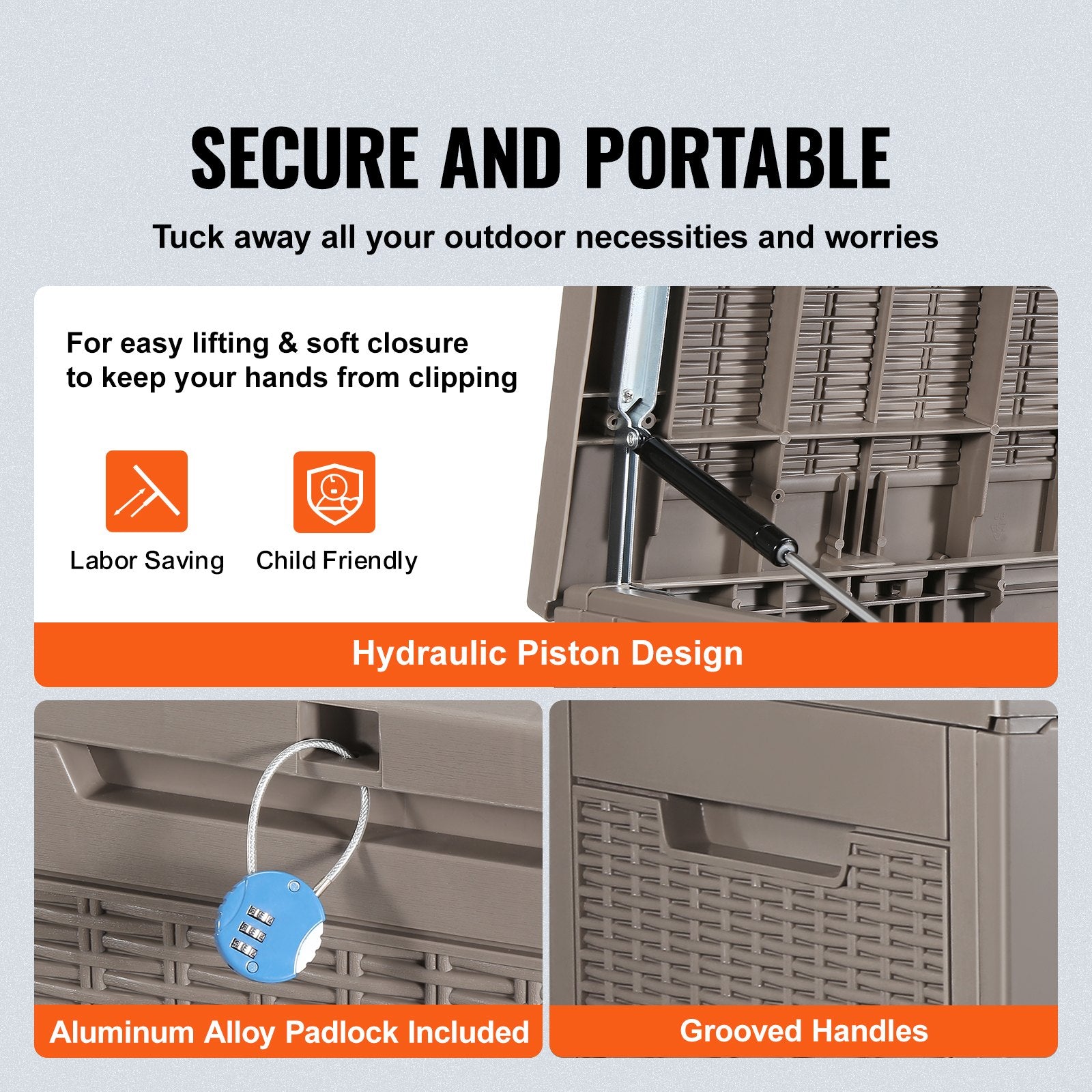 VEVOR Deck Box, 100 Gallon Outdoor Storage Box, 48.0" x 21.5" x 24.5", Waterproof PP Deckbox