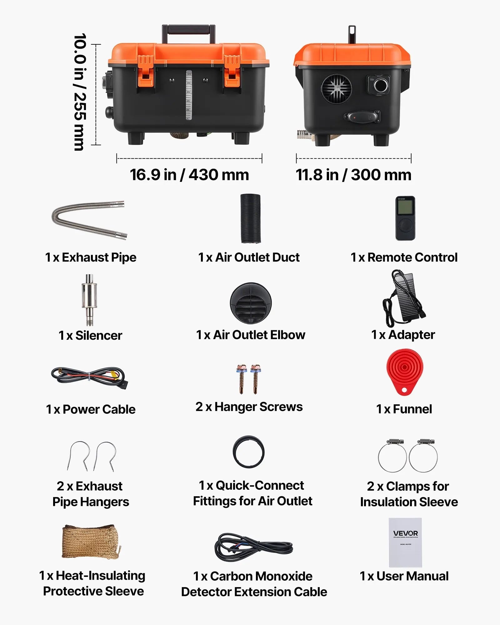 VEVOR Diesel Heater, 8KW, DC 12V/24V, All in One Portable Diesel Air Heater with Remote Control and LCD Screen, Fast Heating Low Noise, 1.1 Gal Fuel Tank for Trucks, Vans, RVs, Campers, and Garages