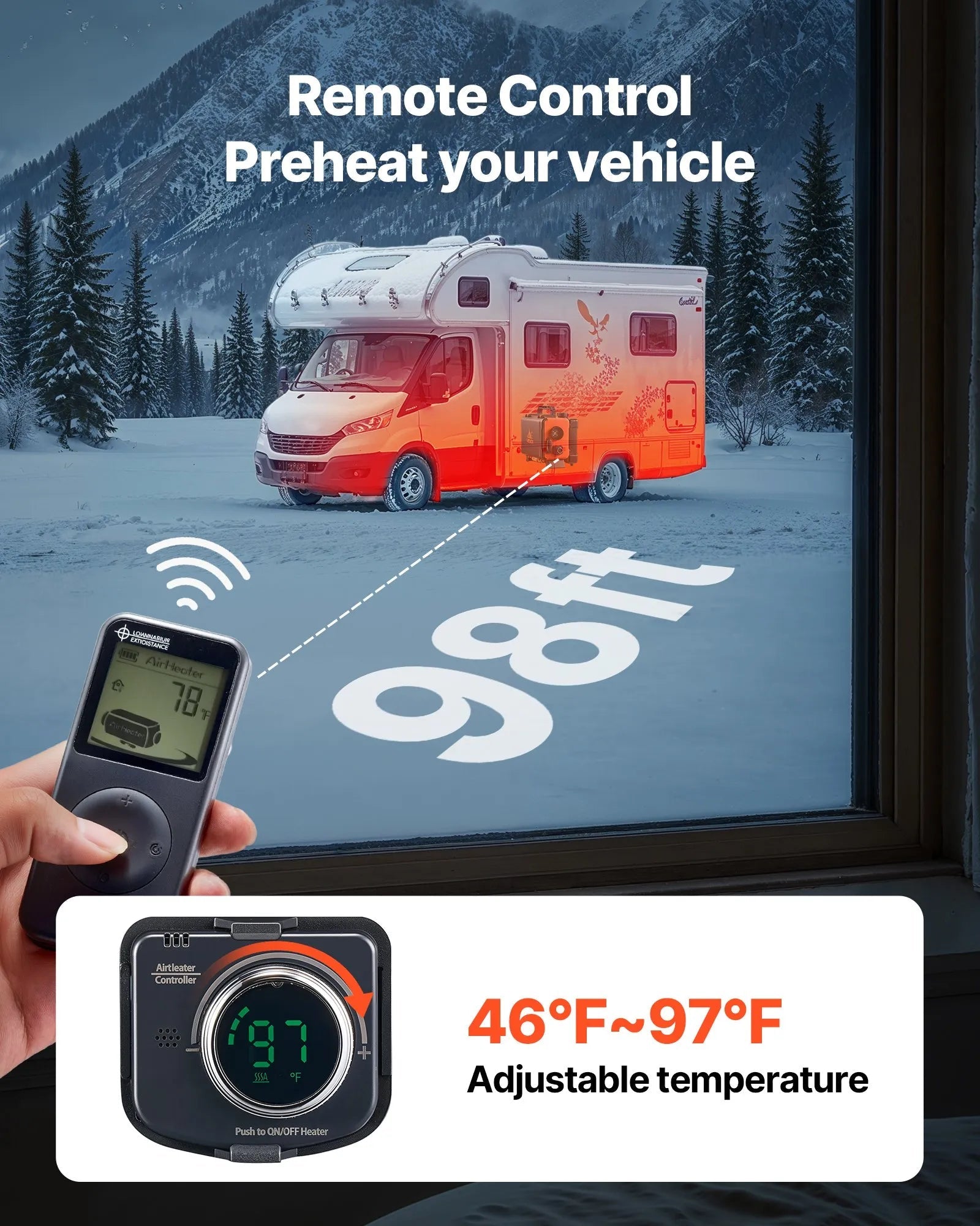 VEVOR Diesel Heater, 8KW, DC 12V/24V, All in One Portable Diesel Air Heater with Remote Control and LCD Screen, Fast Heating Low Noise, 1.2 Gal Fuel Tank for Trucks, Vans, RVs, Campers, and Garages