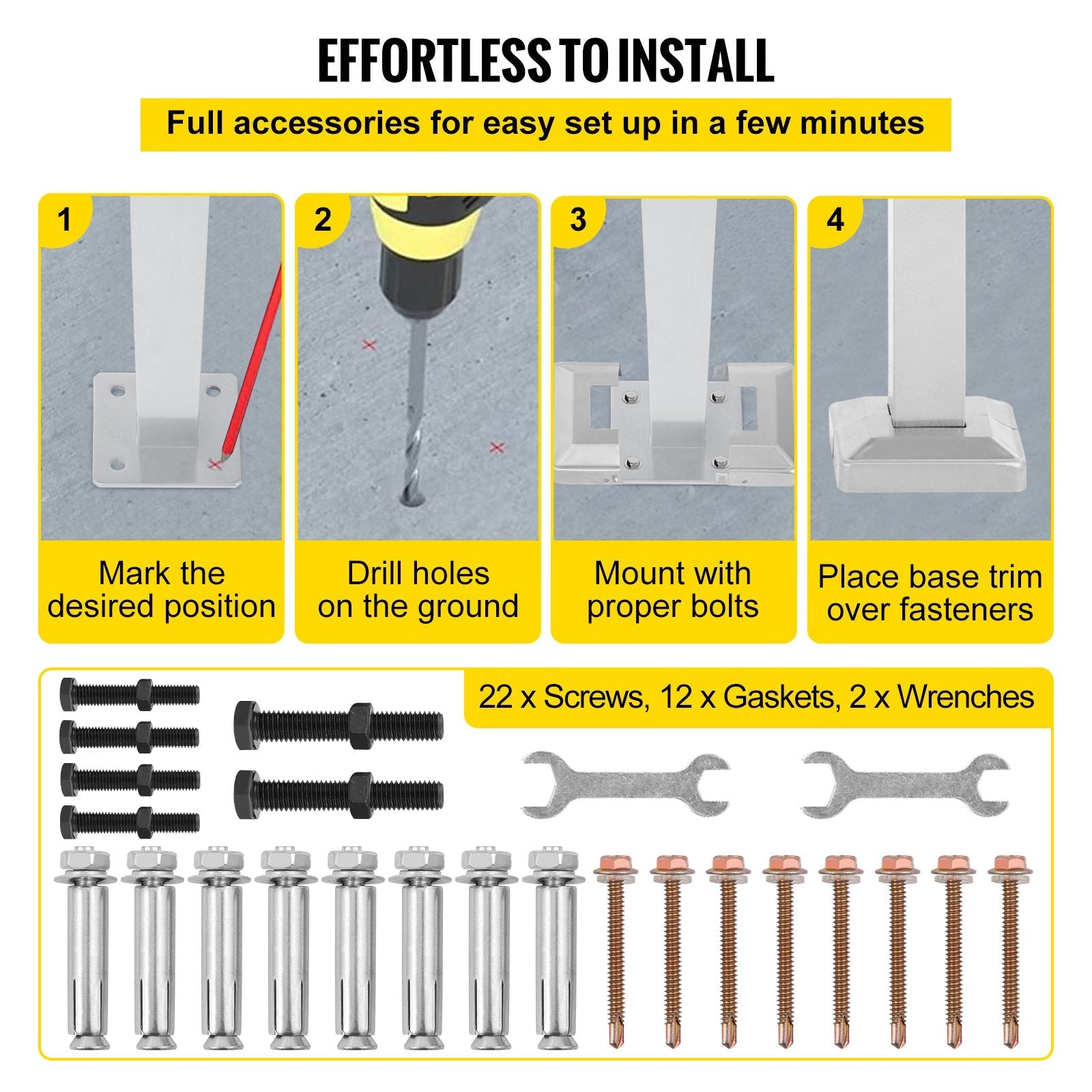 VEVOR Outdoor Stair Railing, Alloy Metal Hand Railing, Fit 1 or 2 Steps Flexible Transitional Handrail, Black Outdoor Stair Rail W/ Installation Kit, Step Handrail for Concrete or Wooden Stairs