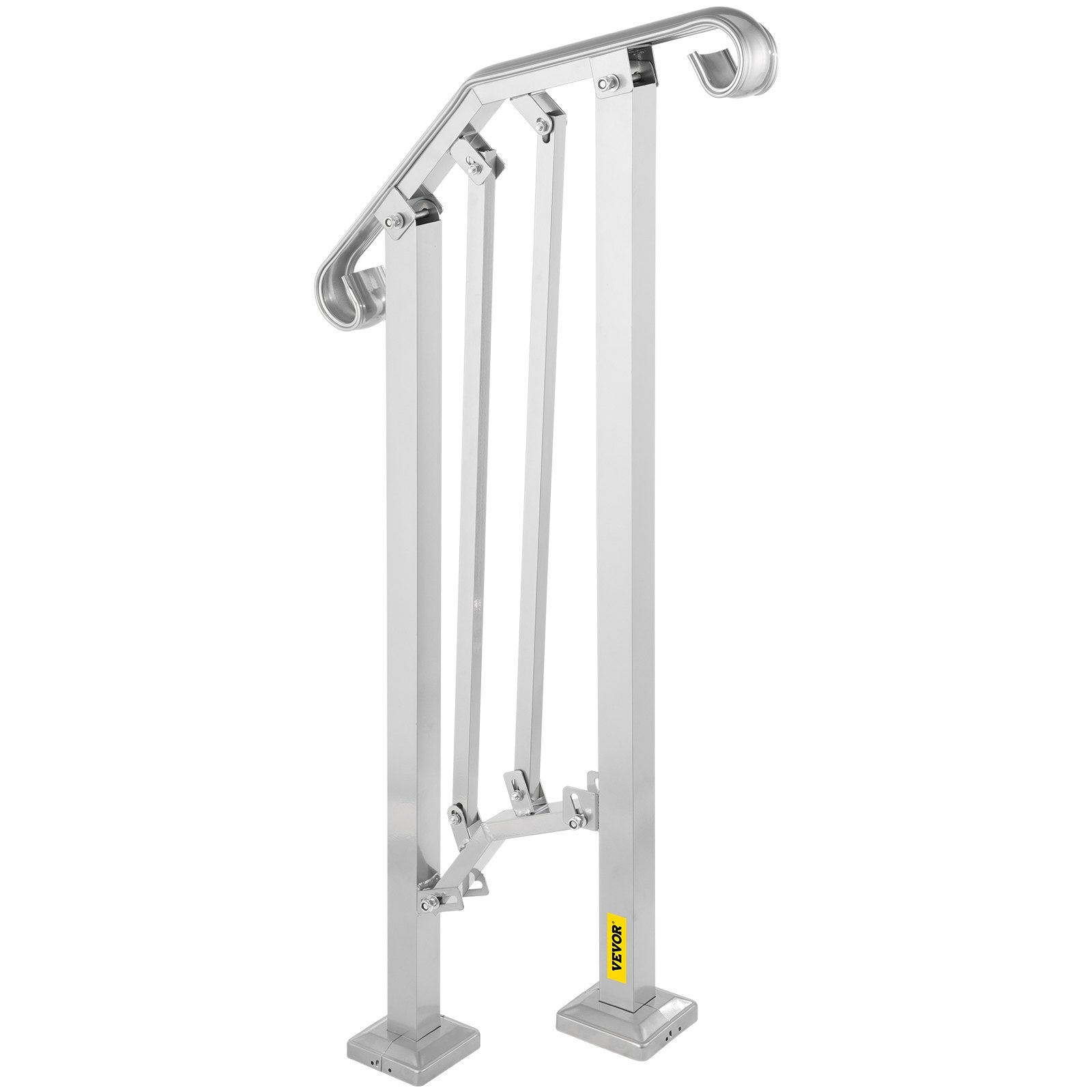 VEVOR Outdoor Stair Railing, Alloy Metal Hand Railing, Fit 1 or 2 Steps Flexible Transitional Handrail, Black Outdoor Stair Rail W/ Installation Kit, Step Handrail for Concrete or Wooden Stairs