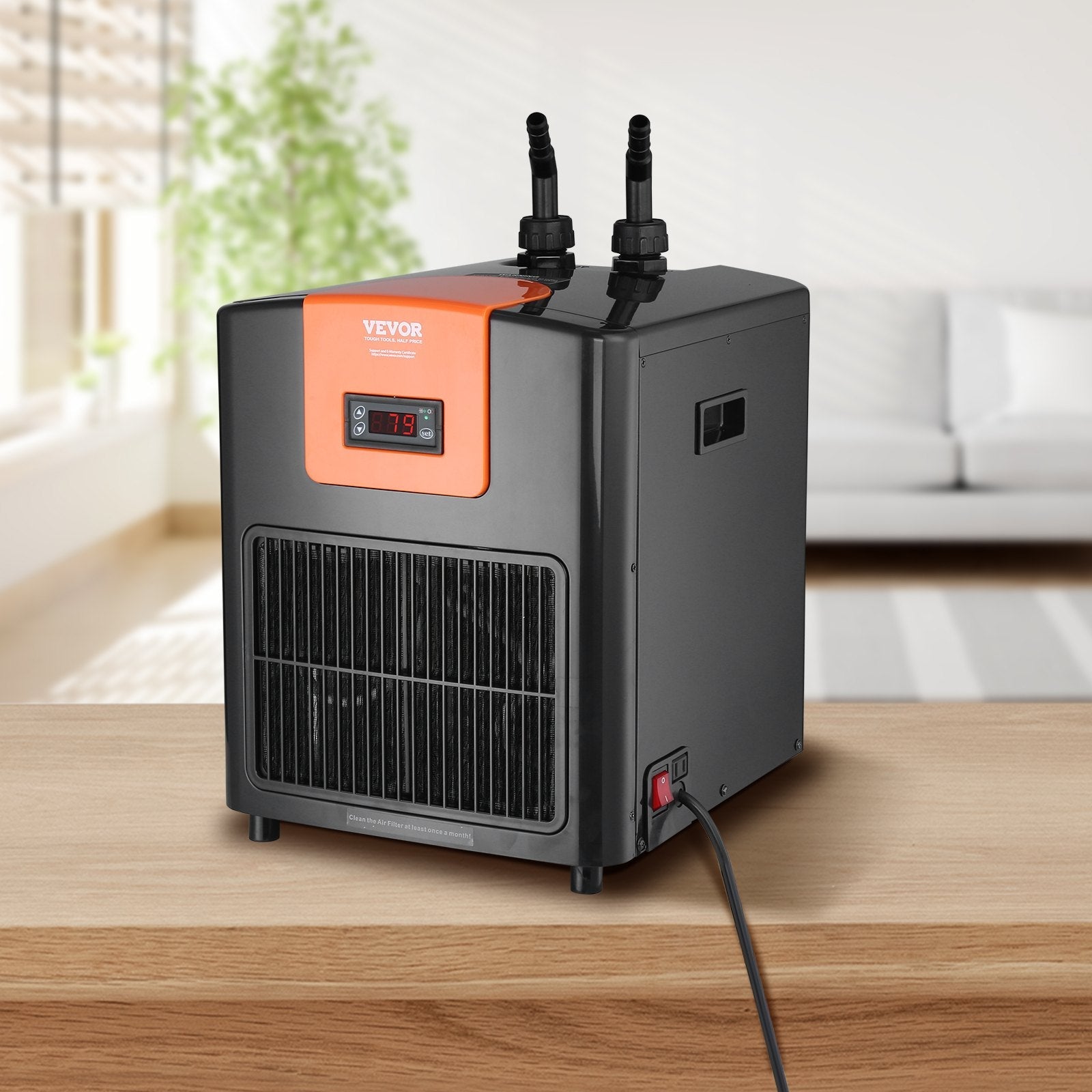 VEVOR Aquarium Chiller, 92 Gal 348 L, 1/4 HP Hydroponic Water Chiller, Quiet Refrigeration Compressor for Seawater and Fresh Water, Fish Tank Cooling System with Pump/Hose, for Jellyfish, Coral Reef