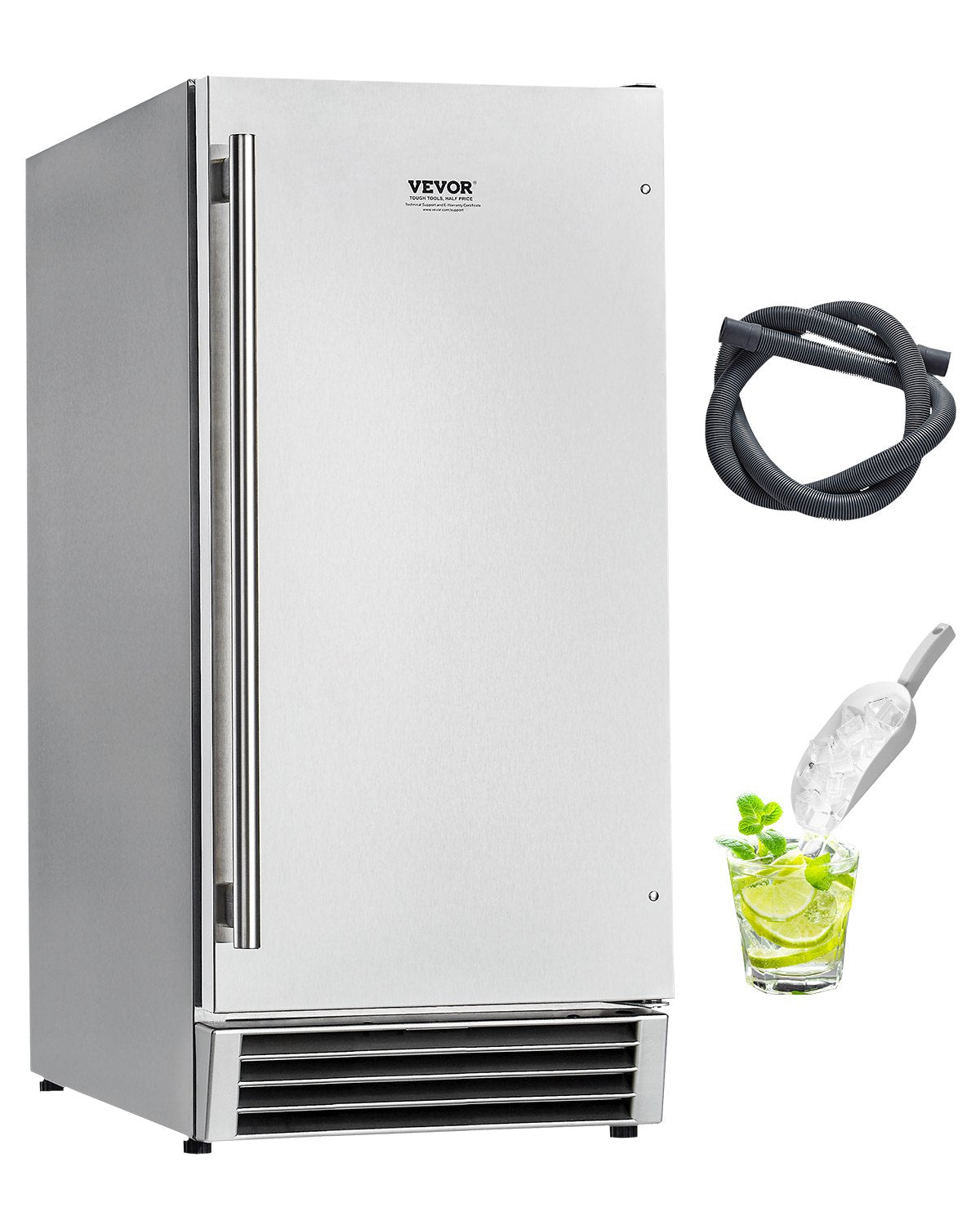 VEVOR Undercounter Built-in Ice Maker 50 Lbs/Day Reversible Door Outdoor Use