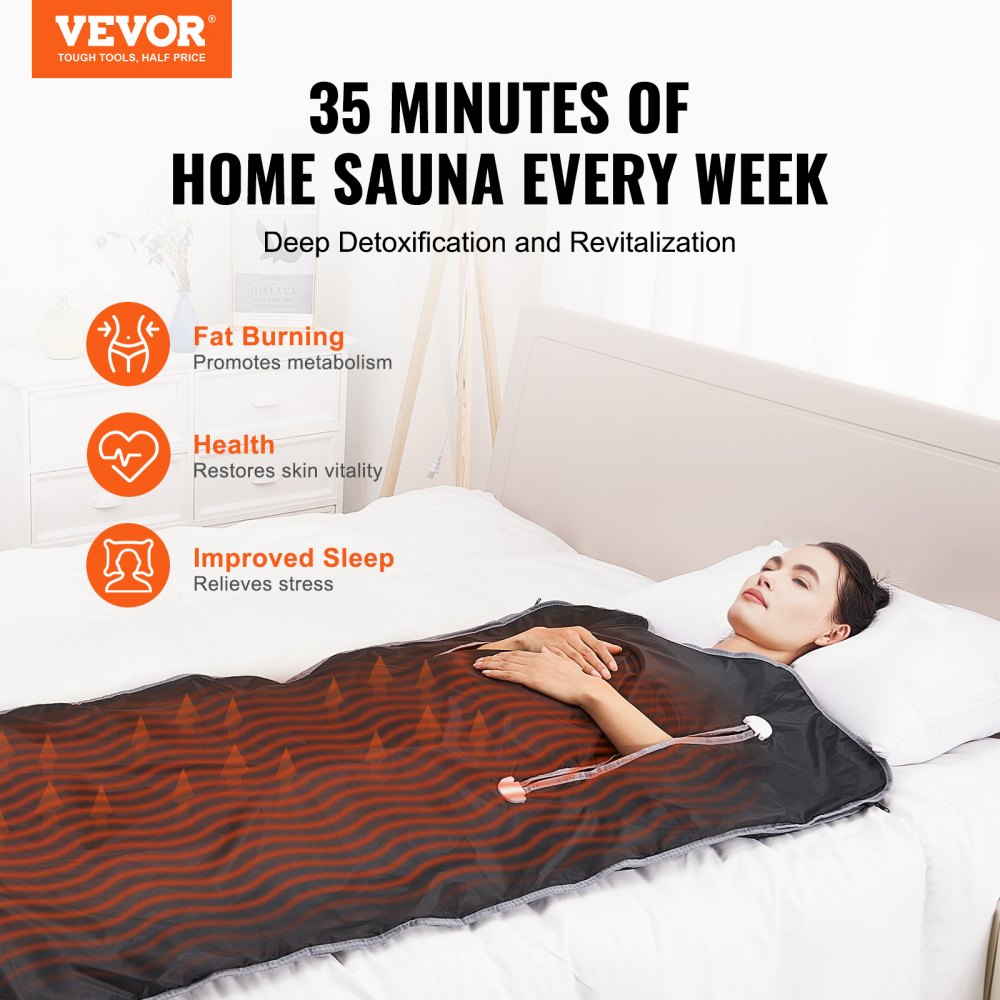 VEVOR Sauna Blanket for Detoxification, Portable Far Infrared Sauna for Home, Oxford Sauna Bag w/ Arm Holes & Carbon Fiber Heating, 1-6 Level Adjustable Temp 95-176?, 5-60 Minutes Timer, 71 x 31 in