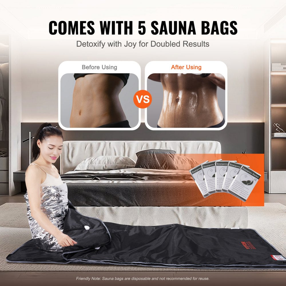 VEVOR Sauna Blanket for Detoxification, Portable Far Infrared Sauna for Home, Oxford Sauna Bag w/ Arm Holes & Carbon Fiber Heating, 1-6 Level Adjustable Temp 95-176?, 5-60 Minutes Timer, 71 x 31 in