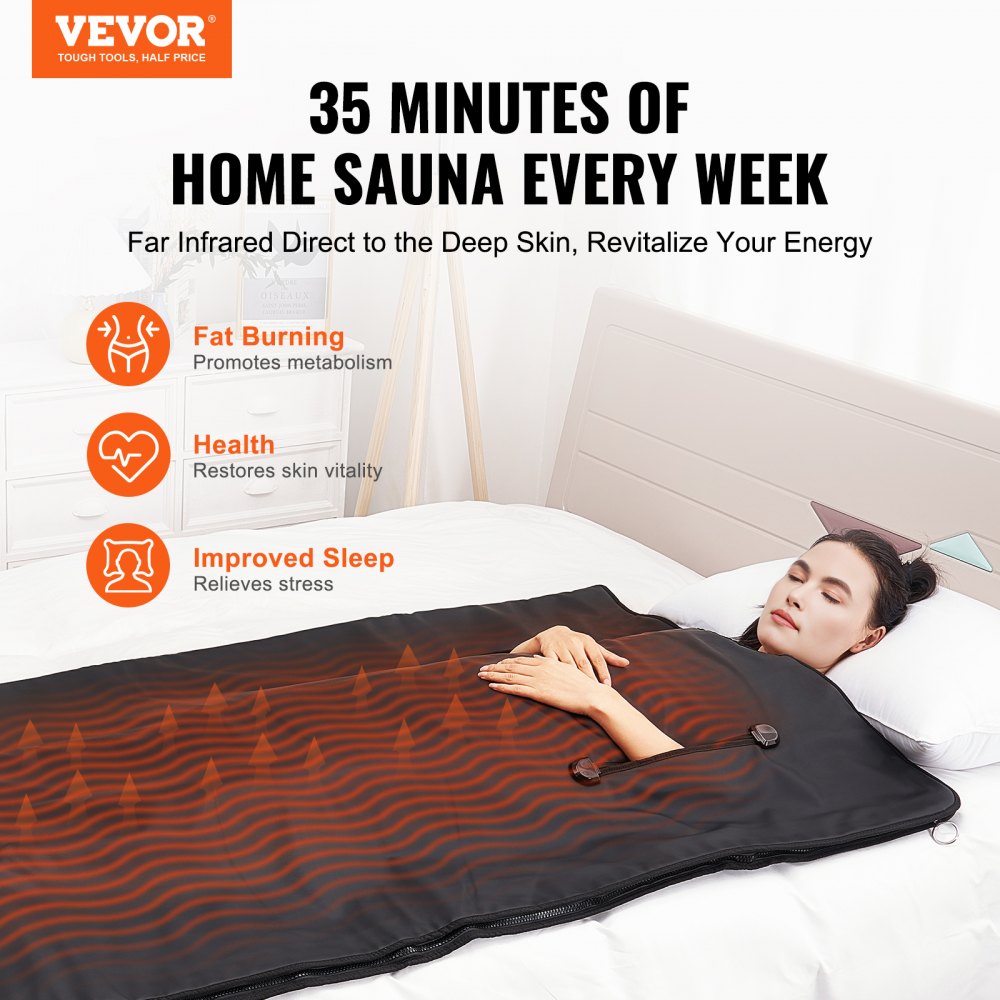 VEVOR Sauna Blanket for Detoxification, Portable Far Infrared Sauna for Home with Arm Holes for Comfort, 1-6 Level Adjustable Temprature Rannge 95-185?, 1-60 Minutes Timer, Carbon Fiber Heating