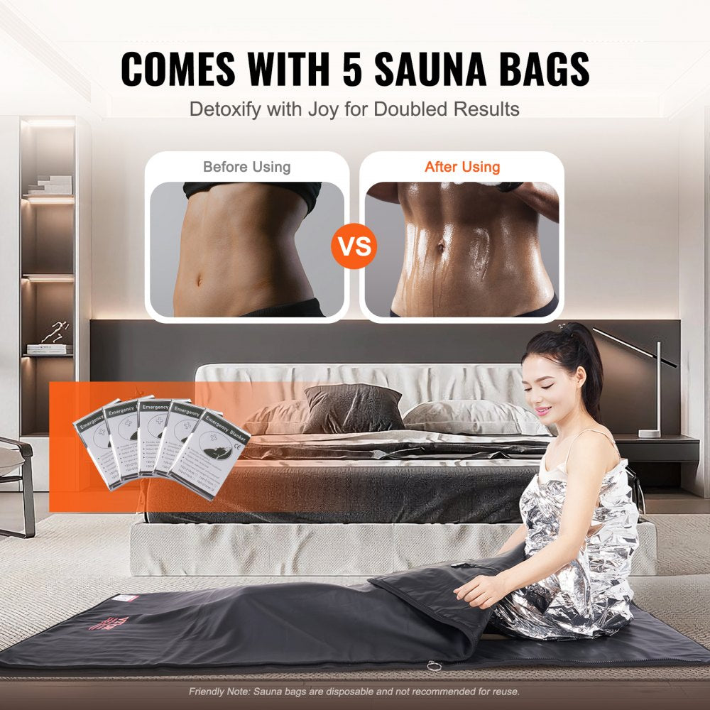 VEVOR Sauna Blanket for Detoxification, Portable Far Infrared Sauna for Home with Arm Holes for Comfort, 1-6 Level Adjustable Temprature Rannge 95-185?, 1-60 Minutes Timer, Carbon Fiber Heating