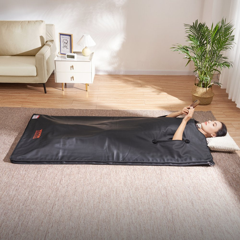 VEVOR Sauna Blanket for Detoxification, Portable Far Infrared Sauna for Home with Arm Holes for Comfort, 1-6 Level Adjustable Temprature Rannge 95-185?, 1-60 Minutes Timer, Carbon Fiber Heating