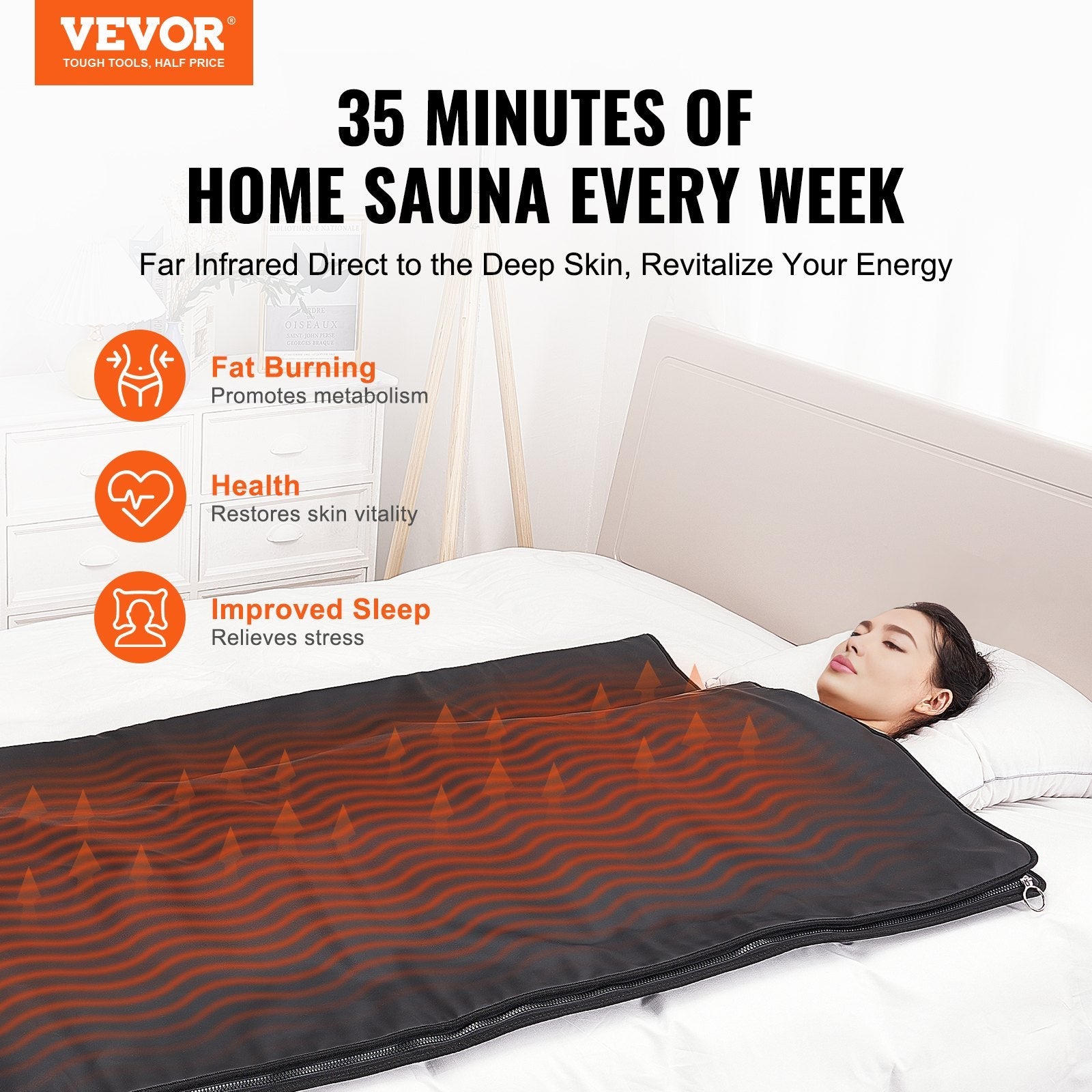 VEVOR Sauna Blanket for Detoxification, Portable Far Infrared Sauna for Home Relaxation, 1-6 Level Adjustable Temprature Rannge 95-185?, 1-60 Minutes Timer, Far Infrared Carbon Heating Sauna Bag