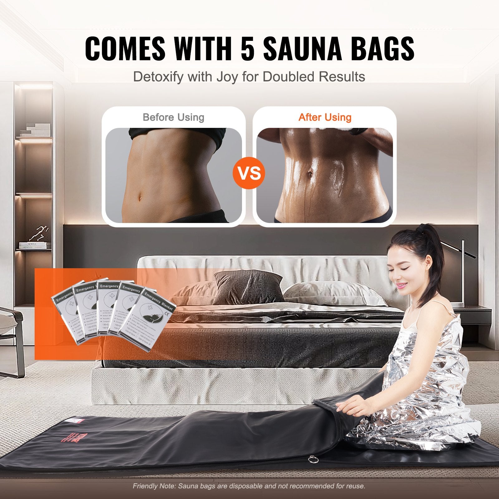 VEVOR Sauna Blanket for Detoxification, Portable Far Infrared Sauna for Home Relaxation, 1-6 Level Adjustable Temprature Rannge 95-185?, 1-60 Minutes Timer, Far Infrared Carbon Heating Sauna Bag