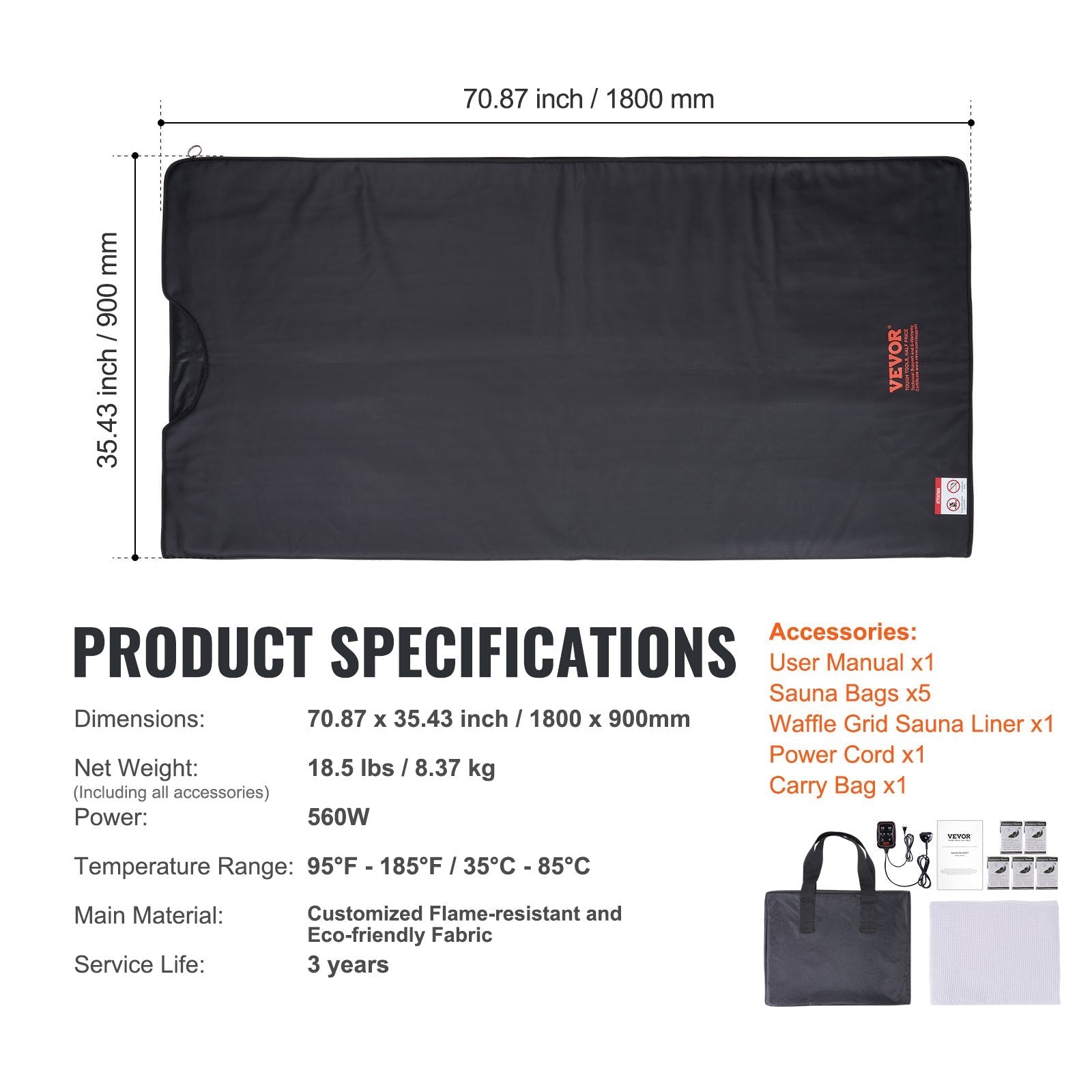 VEVOR Sauna Blanket for Detoxification, Portable Far Infrared Sauna for Home Relaxation, 1-6 Level Adjustable Temprature Rannge 95-185?, 1-60 Minutes Timer, Far Infrared Carbon Heating Sauna Bag