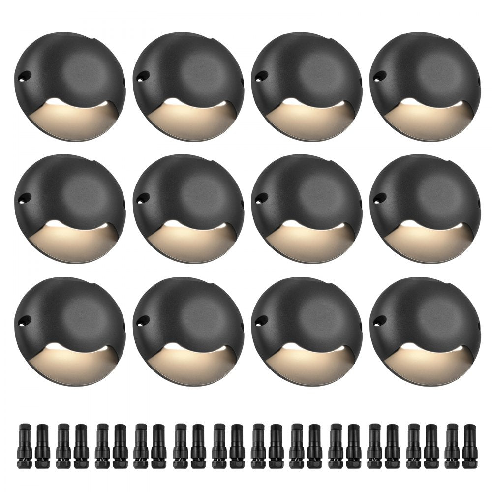 VEVOR Low Voltage Deck Lights, 3W 12V-24V LED Hardscape Lighting, IP66 Waterproof Outdoor Retaining Wall Light with Connectors, 3000K Landscape Lights for Step Stair Railing Fence (12 Pack Soft White)