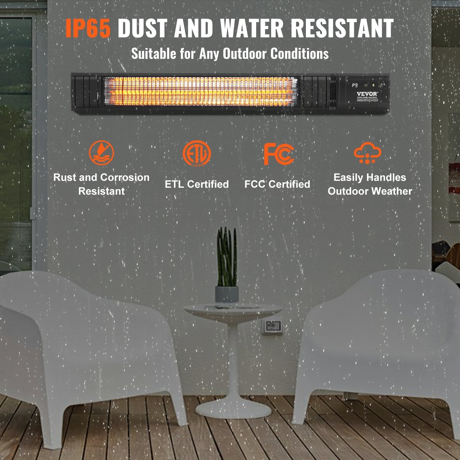 VEVOR Infrared Heater 1500W Electric Space Heater Remote Control 9 Speeds Timer