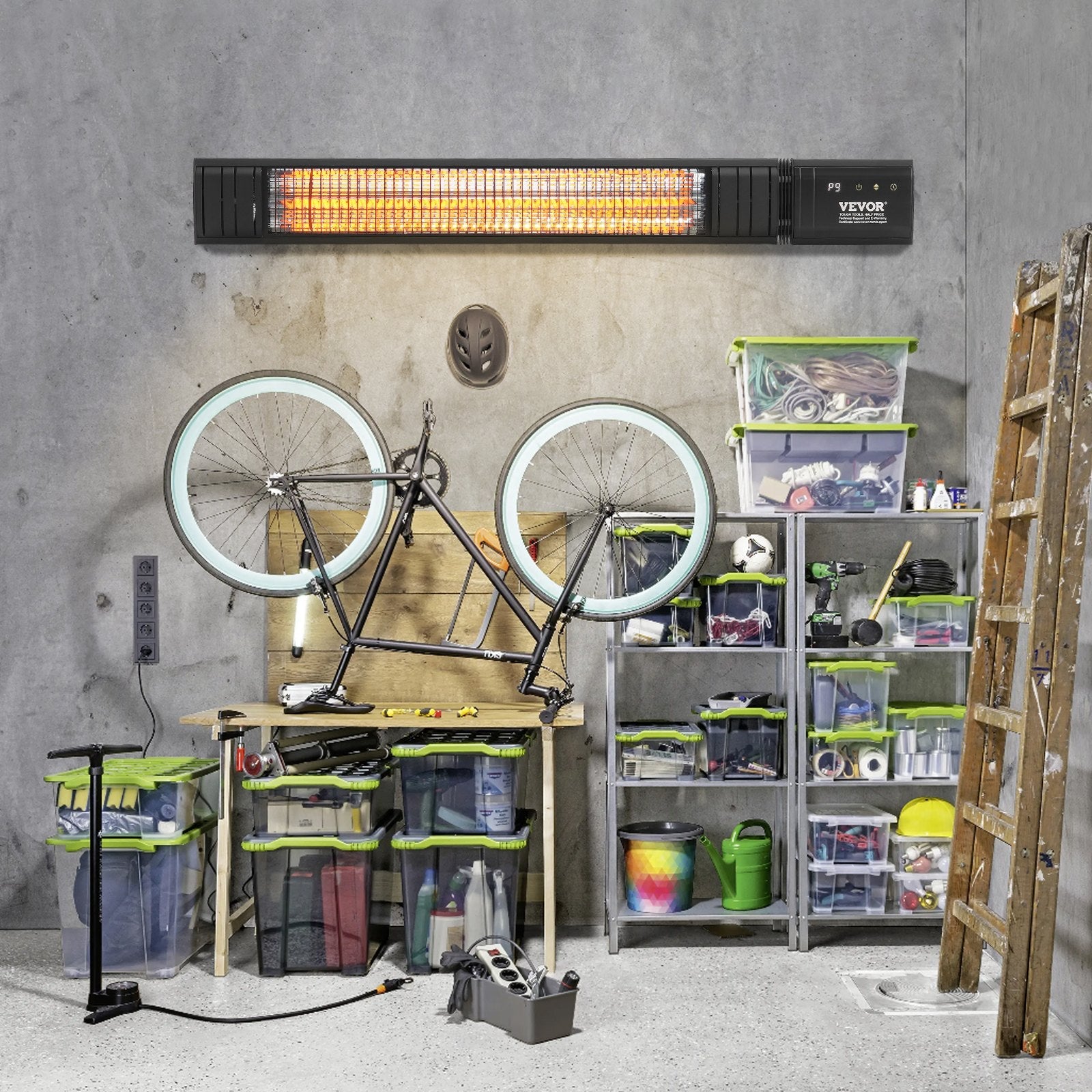 VEVOR Infrared Heater 1500W Electric Space Heater Remote Control 9 Speeds Timer