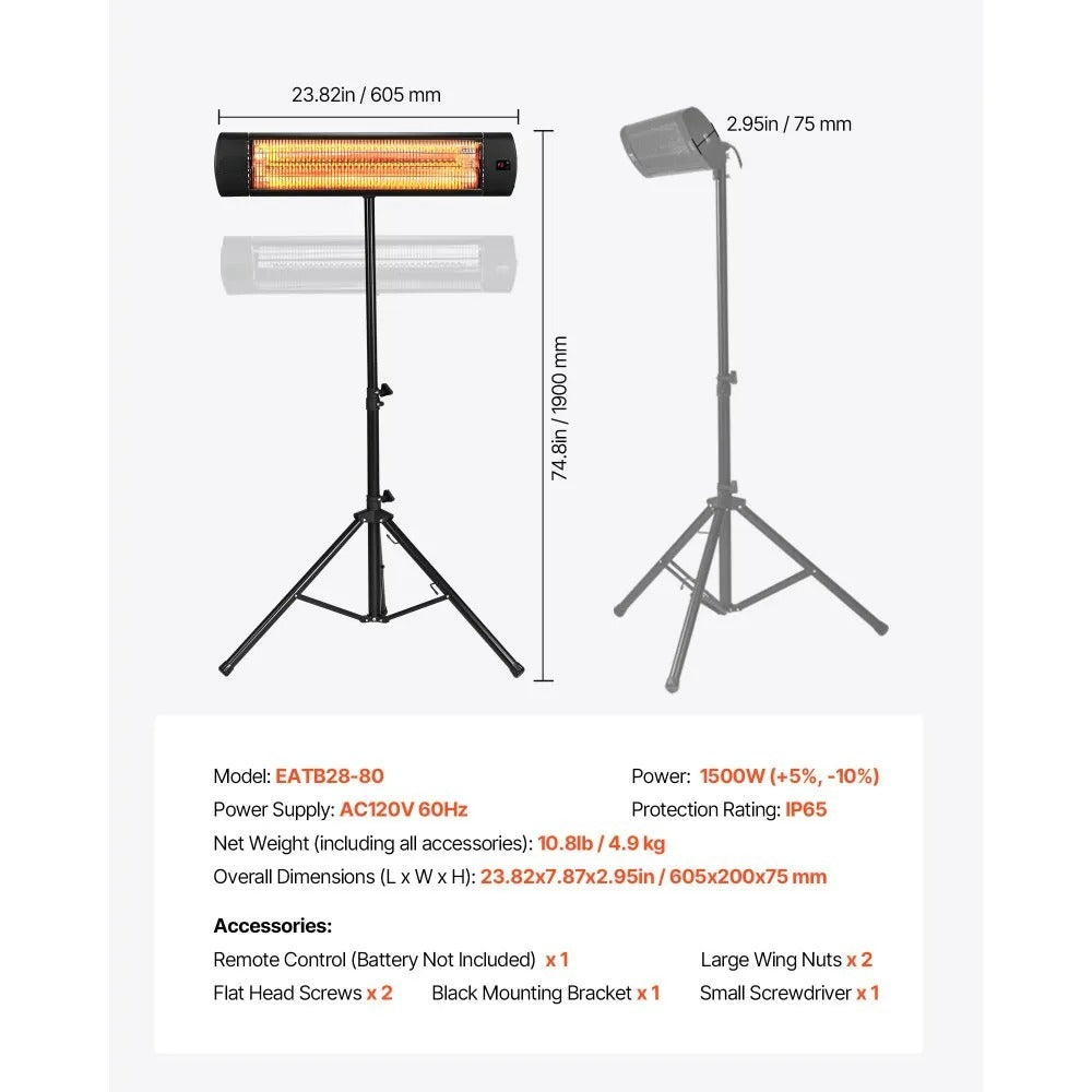 1500W Infrared Space Heater with Remote Control, LED Display and Timer