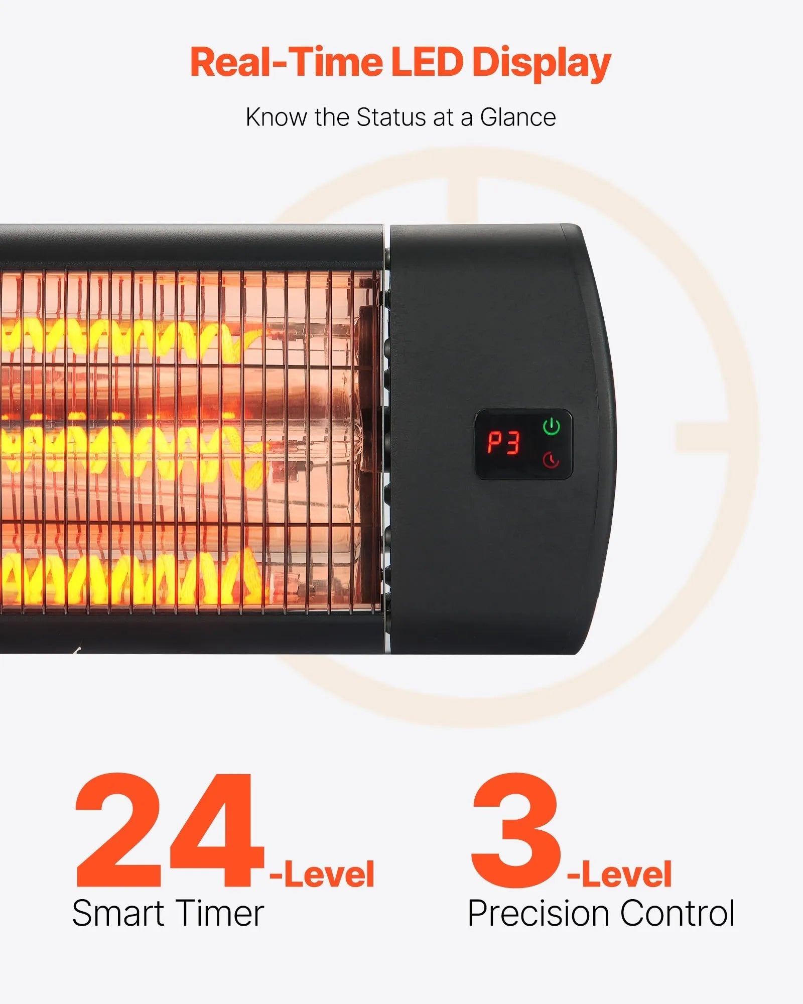 VEVOR Infrared Heater, 1500W Electric Space Heater with Remote Control, LED Screen w/ 3 Speeds & Timer, Outdoor/Outdoor for Patio,Porch,Dining Room,Studio