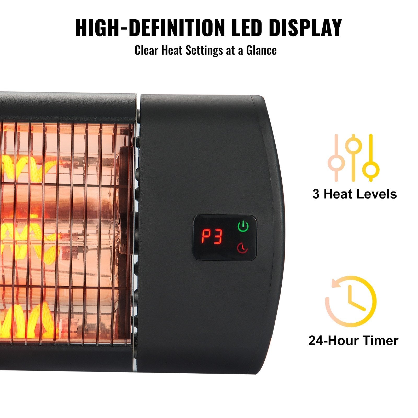 VEVOR Infrared Heater 1500W Electric Space Heater Remote Control 3 Speeds 34in