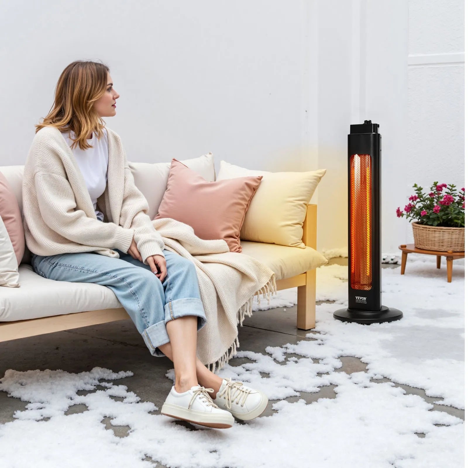 VEVOR Infrared Heater, 1500W Electric Space Heater with Remote Control & 3 Speeds & 24H Timer & Multiple Security Protections, Indoor/Outdoor for Bedroom,Studio,Porch,Dining Room,Studio