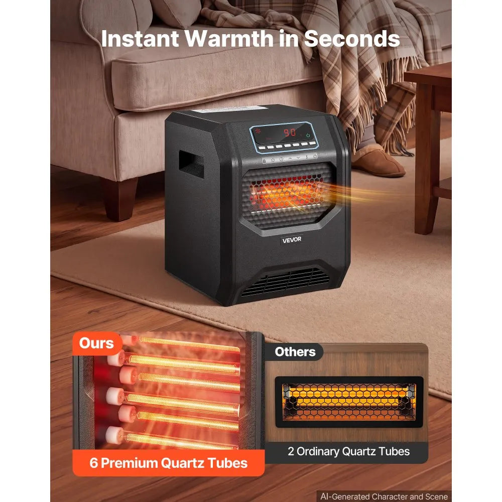 1500W Infrared Electric Space Heater with Remote Control, 3 Heat Settings & 12-Hour Timer – Black