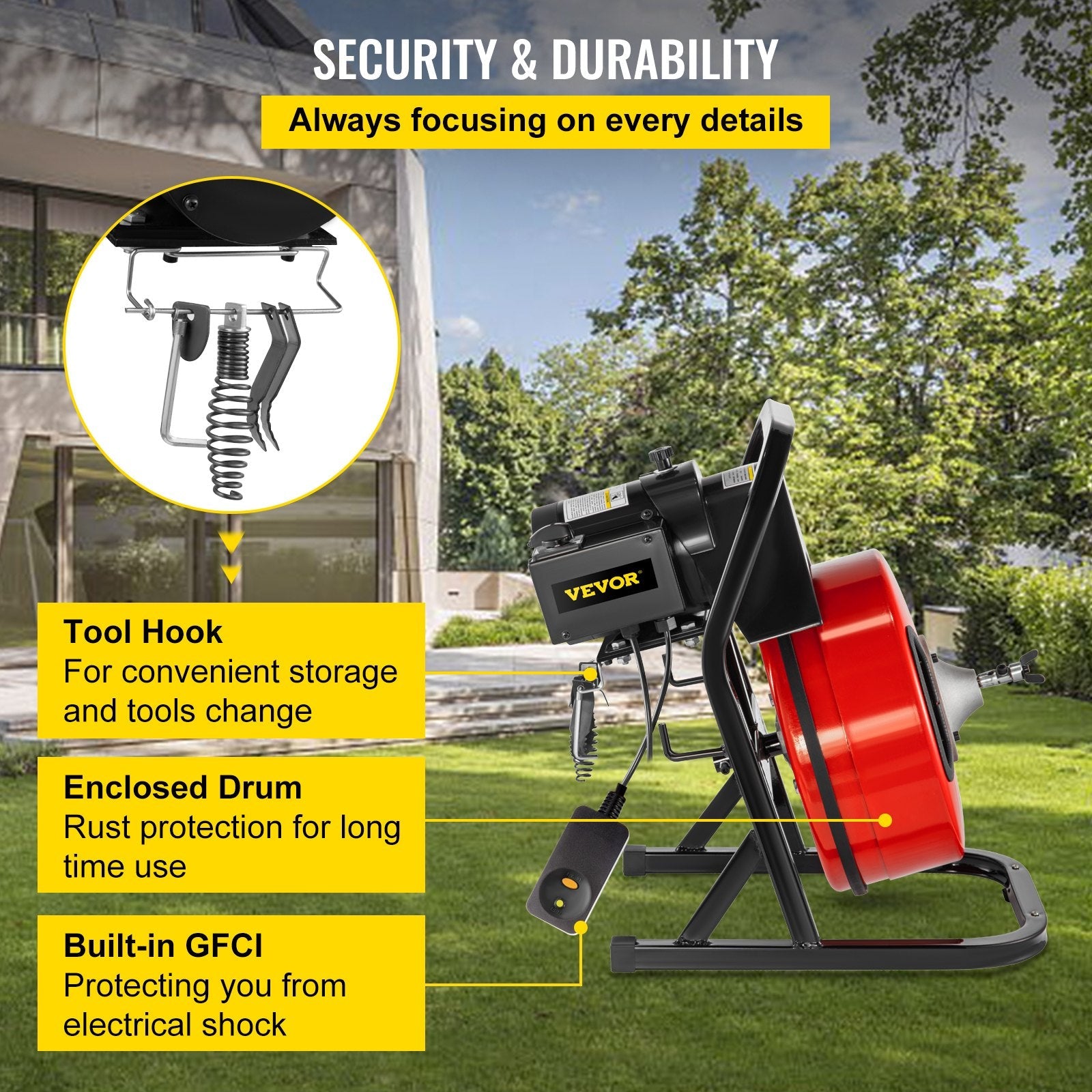 VEVOR 50FTx1/2Inch Drain Cleaner Machine Electric Drain Auger with 4 Cutter & Foot Switch Drain Cleaner Machine Sewer Snake Drill Drain Auger Cleaner for 2" to 4" Pipes