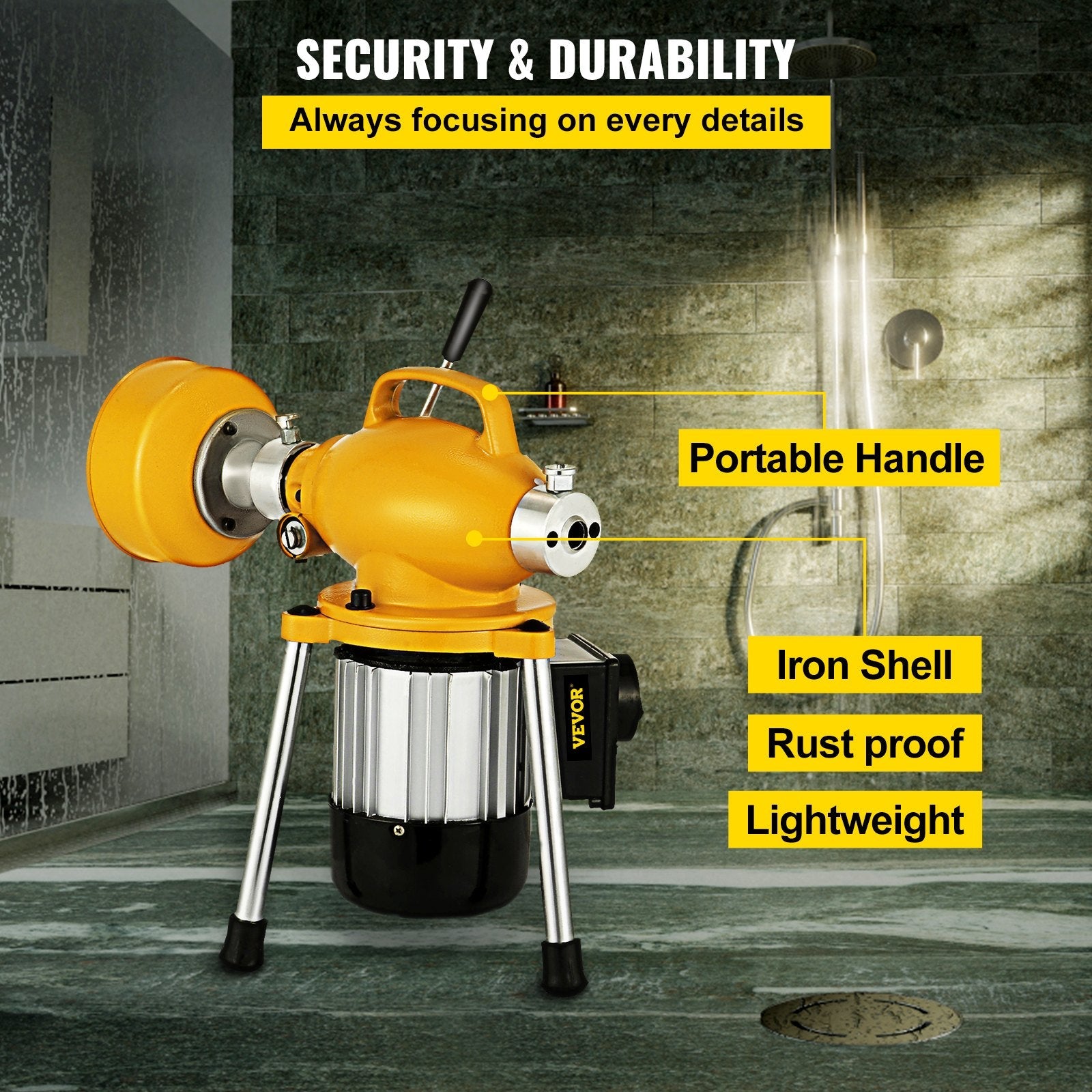 VEVOR Drain Cleaner Machine, 66Ft x2/3Inch Electric Drain Auger with 2 Cables for 3/4\" to 4\" Pipes, Power Spin with Autofeed Function & 6 Cutters, Sewer Snake for Toilet Sewer Bathroom Sink Shower