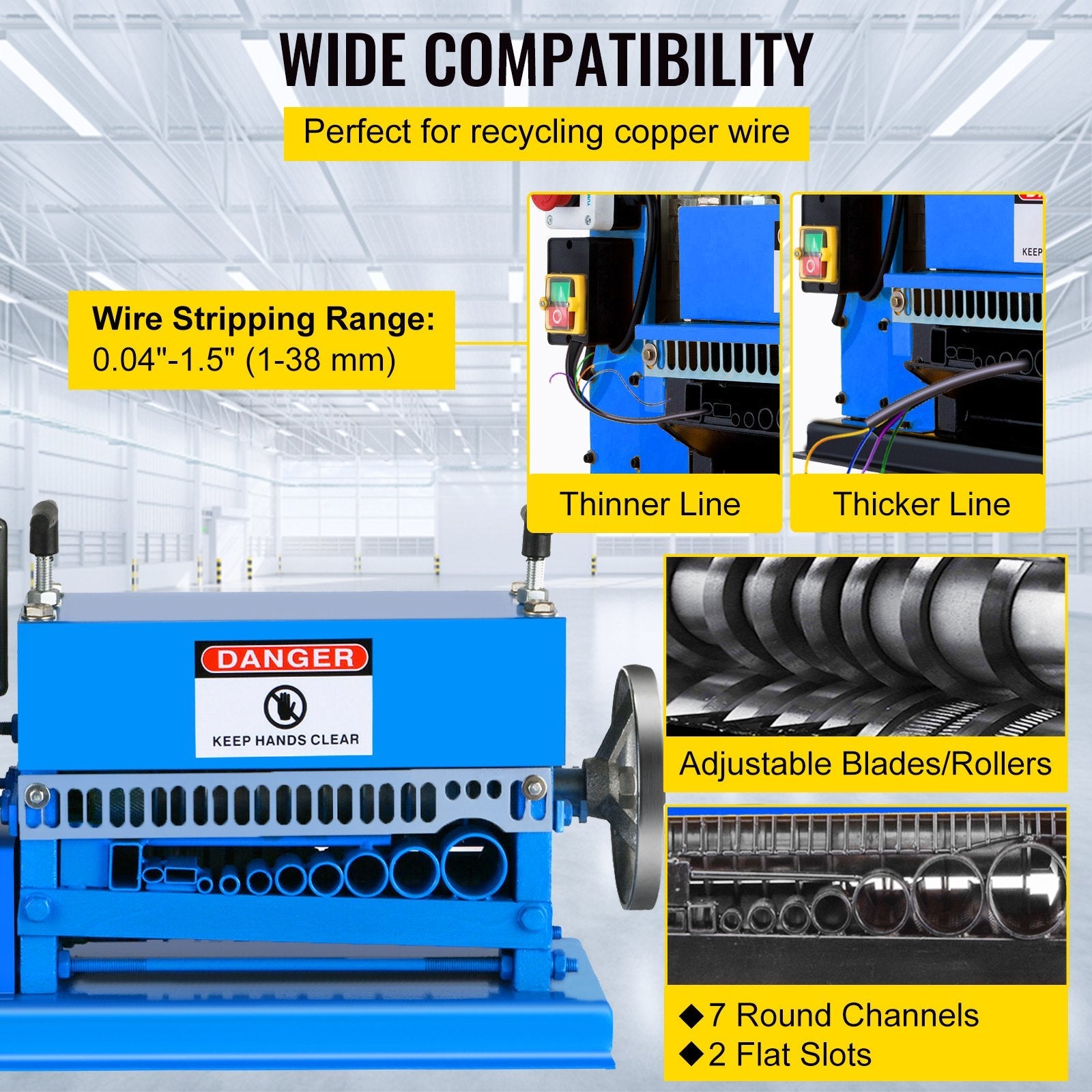 VEVOR Wire Stripping Machine DA 0.06 inch -1.5 inch,Wire Stripper Machine 11 Channels 10 Blades, Automatic Wire Stripping Tool with Manual Hand Cranked Industrial for Recycling Copper Wire