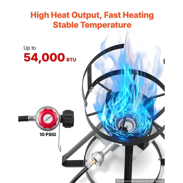 10 Qt Aluminum Fish & Wing Fryer with 54,000 BTU Propane Burner, Cooking Basket & Stand