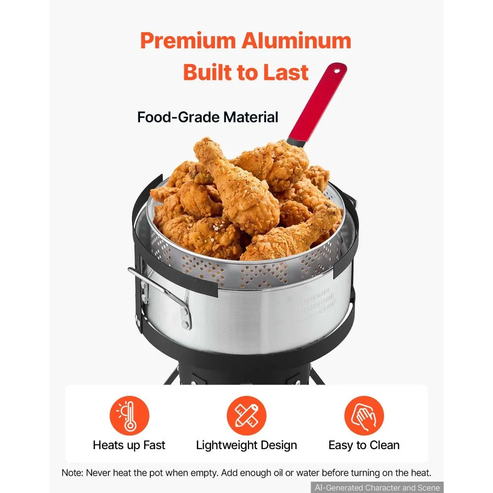 10 Qt Aluminum Fish & Wing Fryer with 54,000 BTU Propane Burner, Cooking Basket & Stand