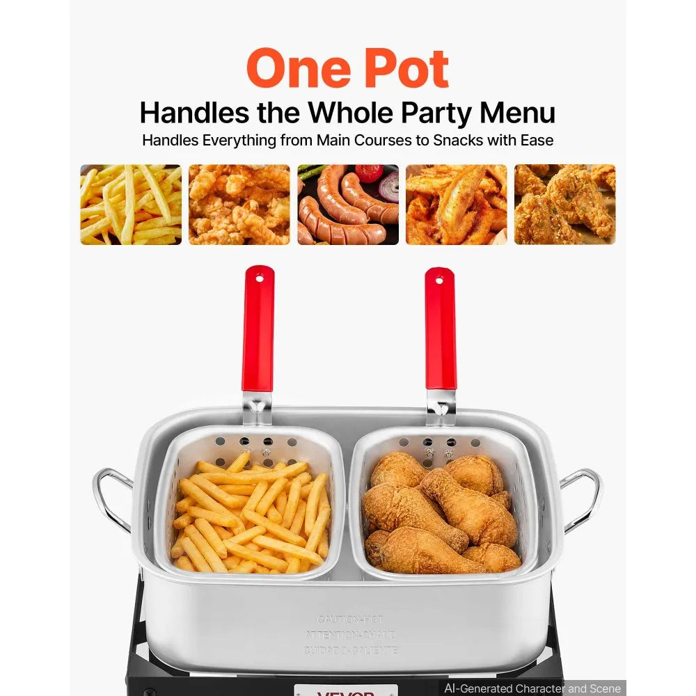 18 Qt Aluminum Fish & Wing Fryer with Double Baskets, 54,000 BTU Propane Burner & Stand