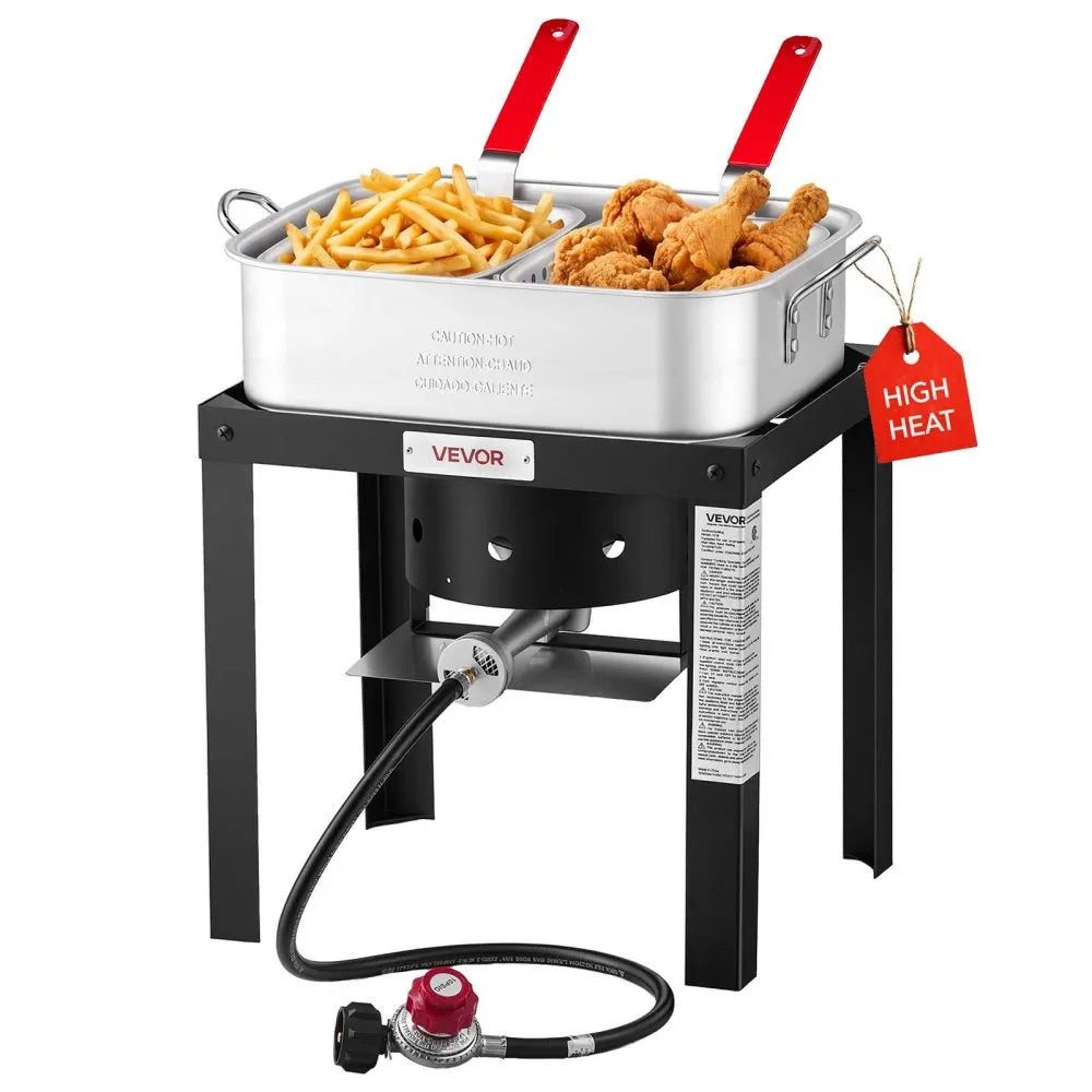 18 Qt Aluminum Fish & Wing Fryer with Double Baskets, 54,000 BTU Propane Burner & Stand