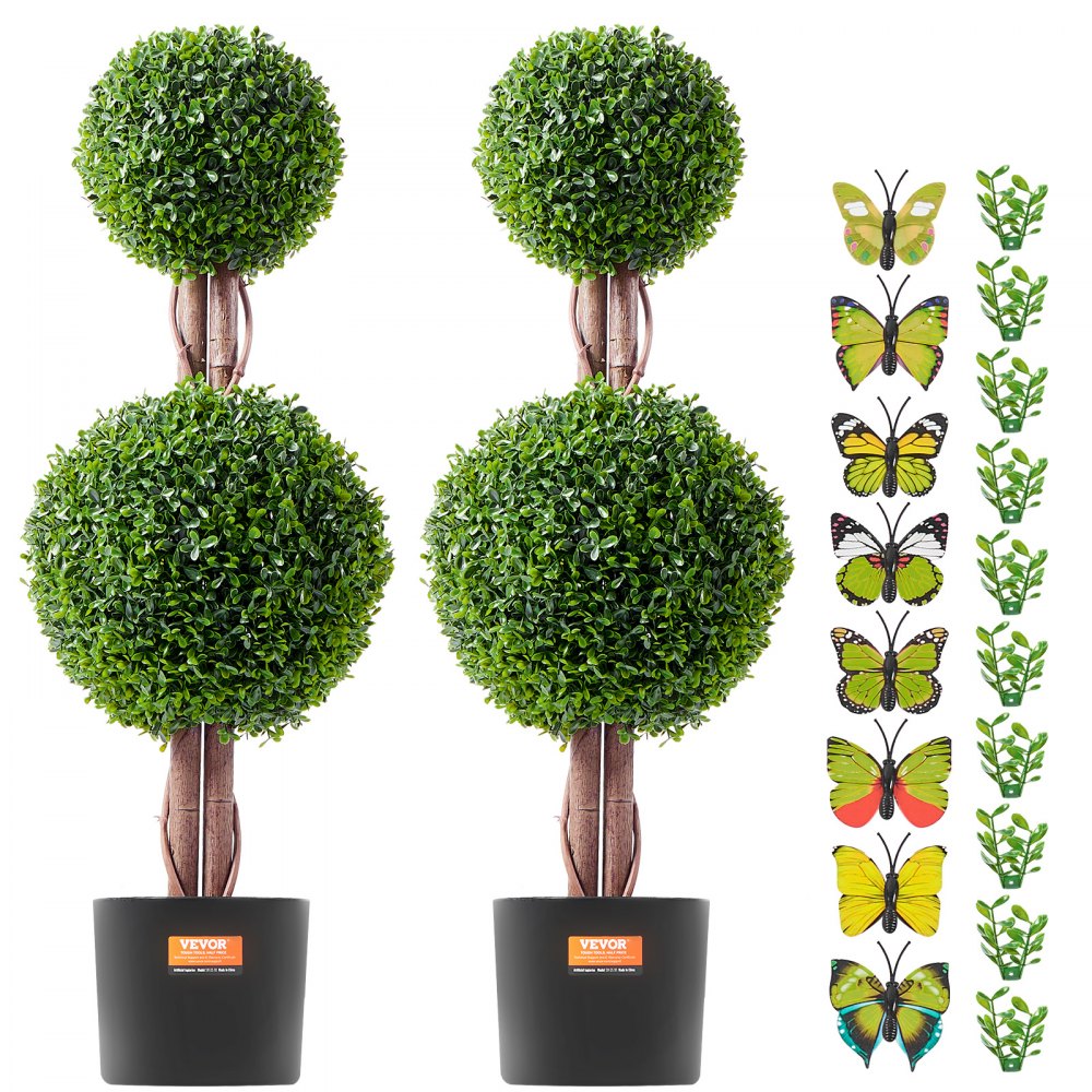 VEVOR 2 Pack 3' Artificial Boxwood Topiary Tree Faux Plant UV Decor In/Outdoor