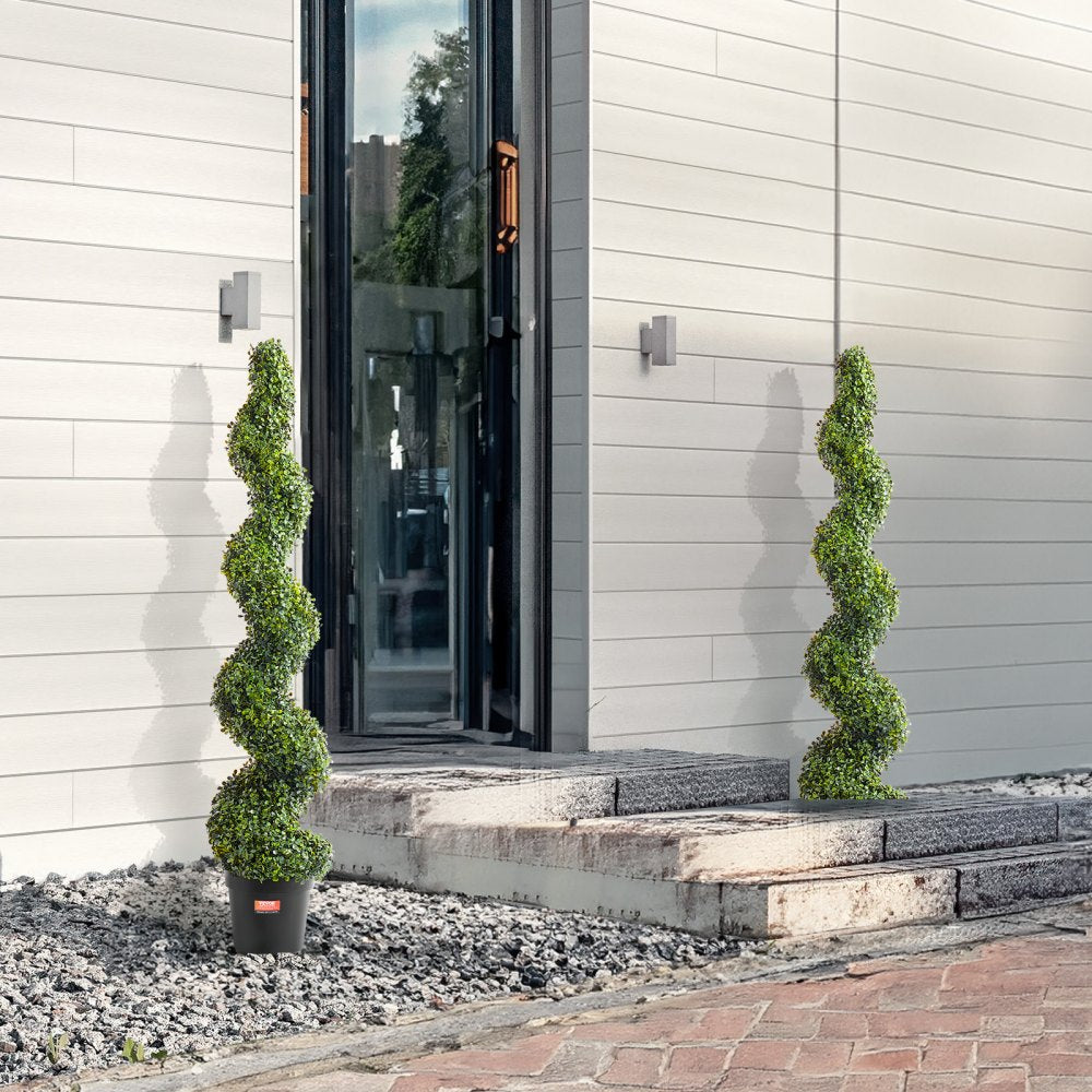 VEVOR 2 Pack 5' Artificial Boxwood Topiary Tree Faux Plant UV Decor In/Outdoor