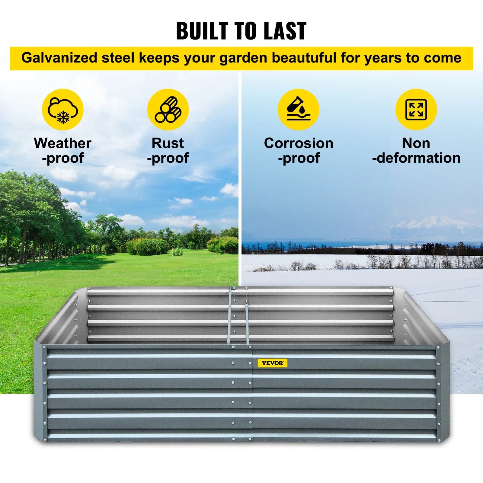 VEVOR Galvanized Raised Garden Bed, 48" x 24" x 12" Metal Planter Box, Gray Steel Plant Raised Garden Bed Kit, Planter Boxes Outdoor for Growing Vegetables, Flowers, Fruits, Herbs, and Succulents