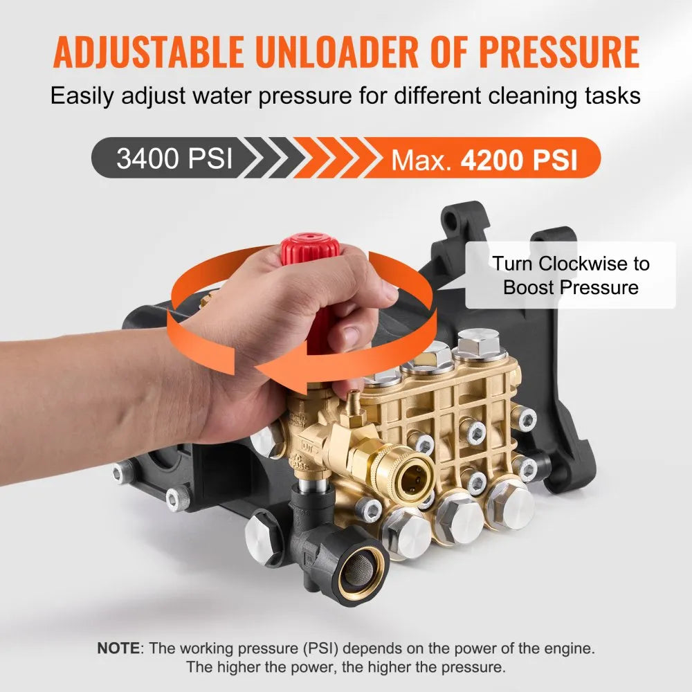 VEVOR Pressure Washer Pump 1" Shaft Horizontal Triplex Plunger 4200 PSI 4.2GPM