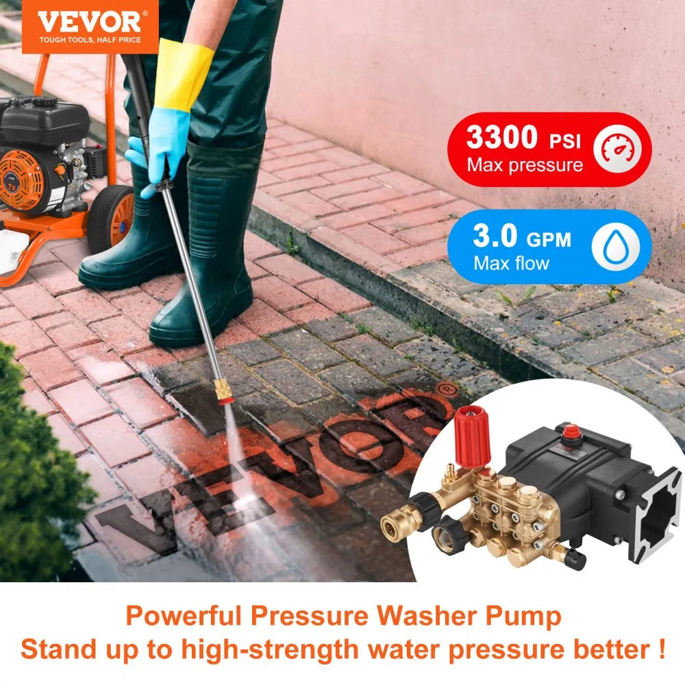 VEVOR Pressure Washer Pump Power Washer Pump 3/4" Horizontal 3300 PSI 3.0 GPM