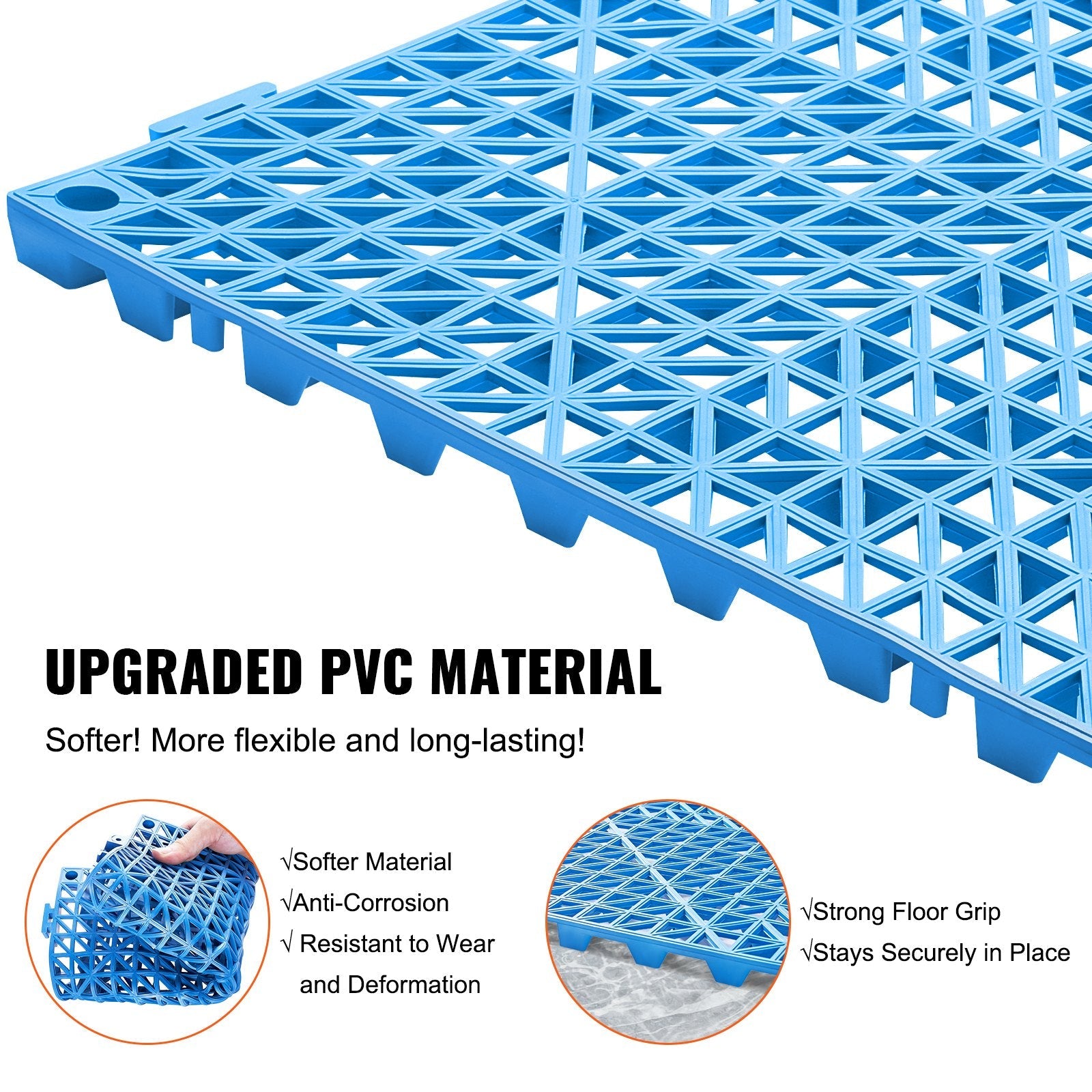 VEVOR Modular Interlocking Cushion, 50 Pack 12" x 12" Splicing Drainage Mats, Soft PVC Interlocking Drainage Floor Tiles, Non-Slip Drainage Holes for Restroom, Bathroom, Kitchen, Pool, Wet Areas, Blue