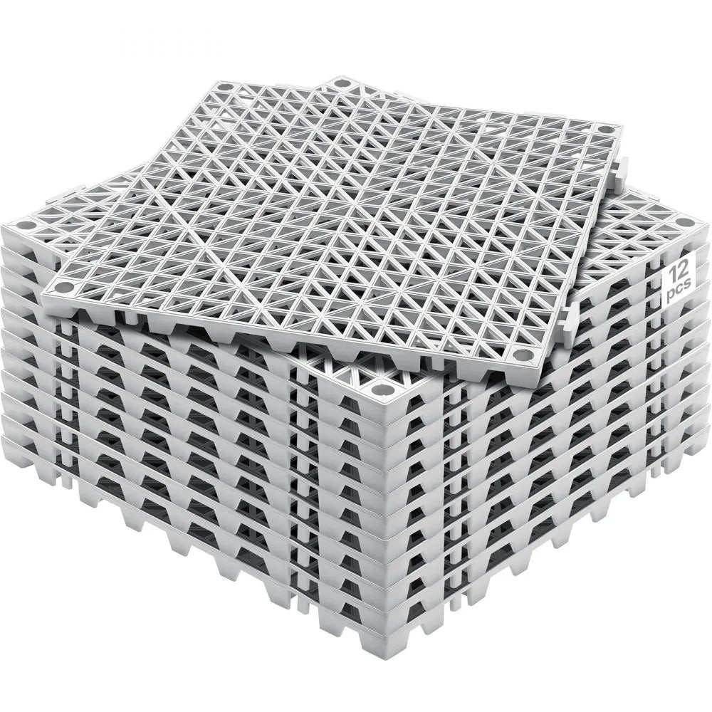 VEVOR Modular Interlocking Cushion, 12 Pack 12" x 12" Splicing Drainage Mats, Soft PVC Interlocking Drainage Floor Tiles, Non-Slip Drainage Holes for Restroom, Bathroom, Kitchen, Pool, Wet Areas, Gray