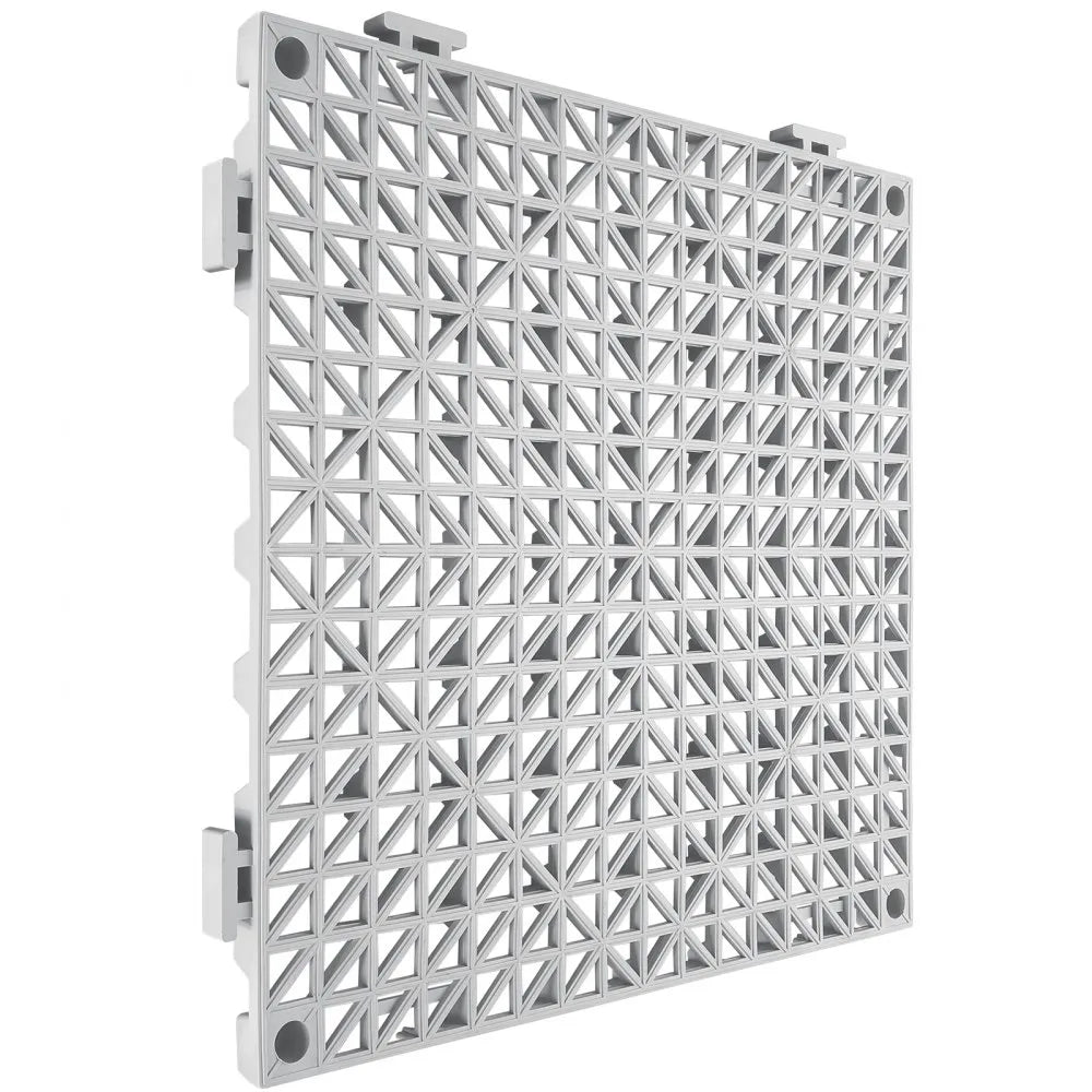 VEVOR Modular Interlocking Cushion, 12 Pack 12" x 12" Splicing Drainage Mats, Soft PVC Interlocking Drainage Floor Tiles, Non-Slip Drainage Holes for Restroom, Bathroom, Kitchen, Pool, Wet Areas, Gray
