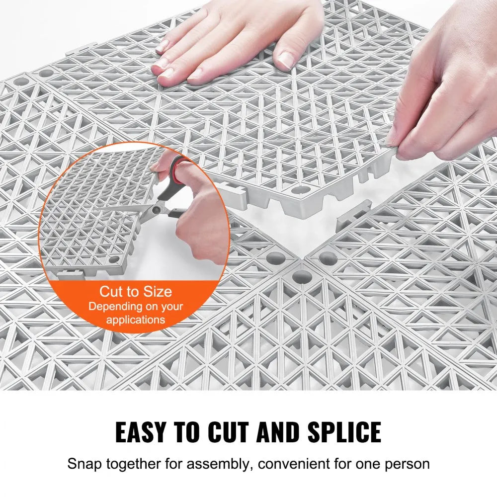 VEVOR Modular Interlocking Cushion, 50 Pack 12" x 12" Splicing Drainage Mats, Soft PVC Interlocking Drainage Floor Tiles, Non-Slip Drainage Holes for Restroom, Bathroom, Kitchen, Pool, Wet Areas, Gray