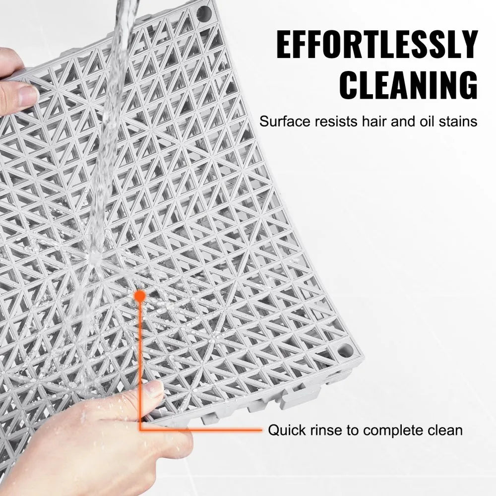 VEVOR Modular Interlocking Cushion, 50 Pack 12" x 12" Splicing Drainage Mats, Soft PVC Interlocking Drainage Floor Tiles, Non-Slip Drainage Holes for Restroom, Bathroom, Kitchen, Pool, Wet Areas, Gray
