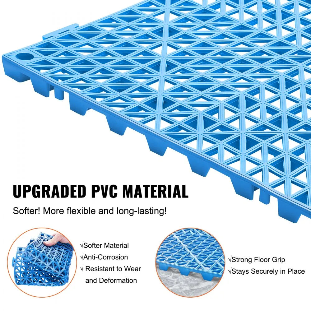 VEVOR Modular Interlocking Cushion, 55 Pack 12" x 12" Splicing Drainage Mats, Soft PVC Interlocking Drainage Floor Tiles, Non-Slip Drainage Holes for Restroom, Bathroom, Kitchen, Pool, Wet Areas, Blue